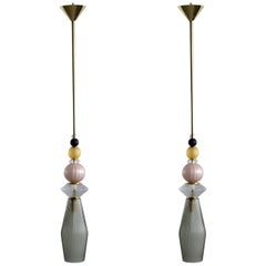 Pair of Multi-Color Murano Glass Pendants