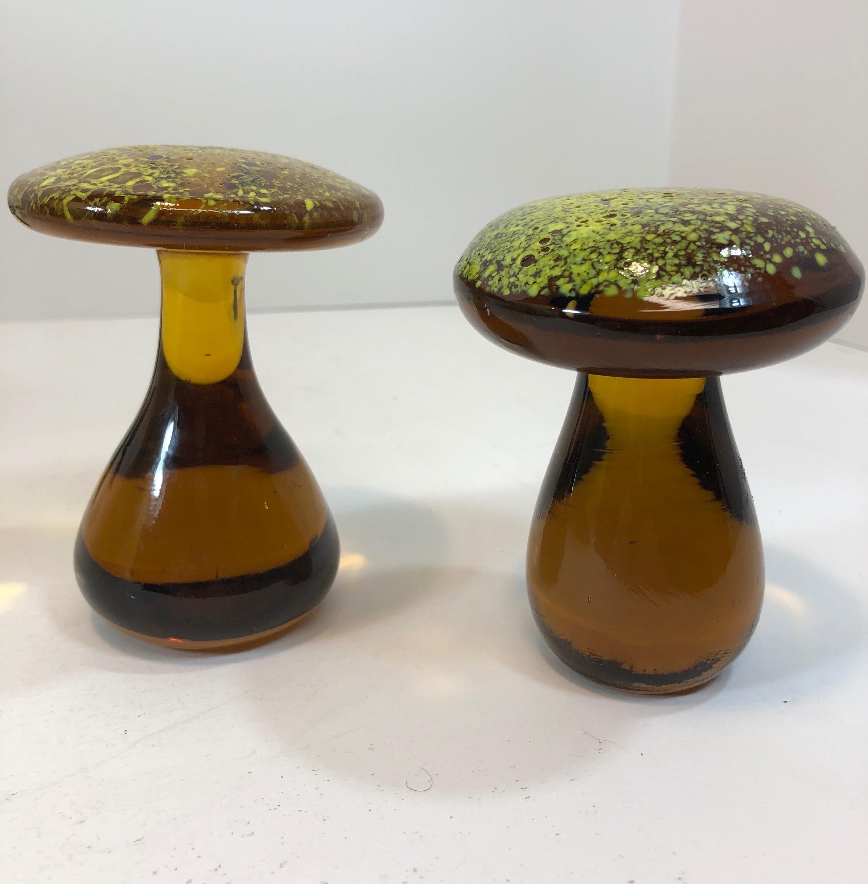 Pair of Murano Amber Italian Art Glass Mushroom Paperweight Sculpture 5