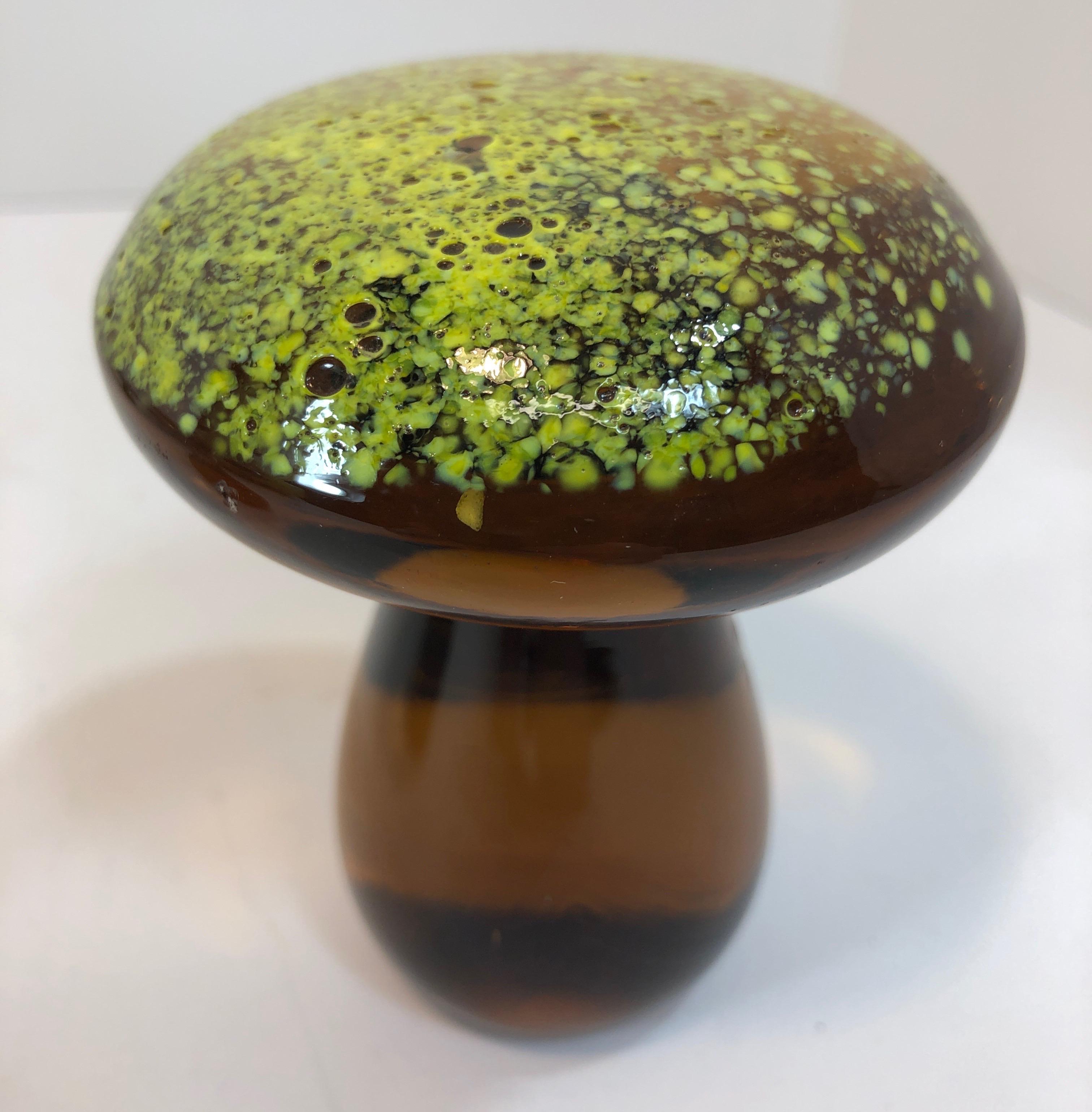 Mid-Century Modern Pair of Murano Amber Italian Art Glass Mushroom Paperweight Sculpture