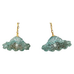 Pair Murano Blue Glass Tulip Shaped Light Pendant