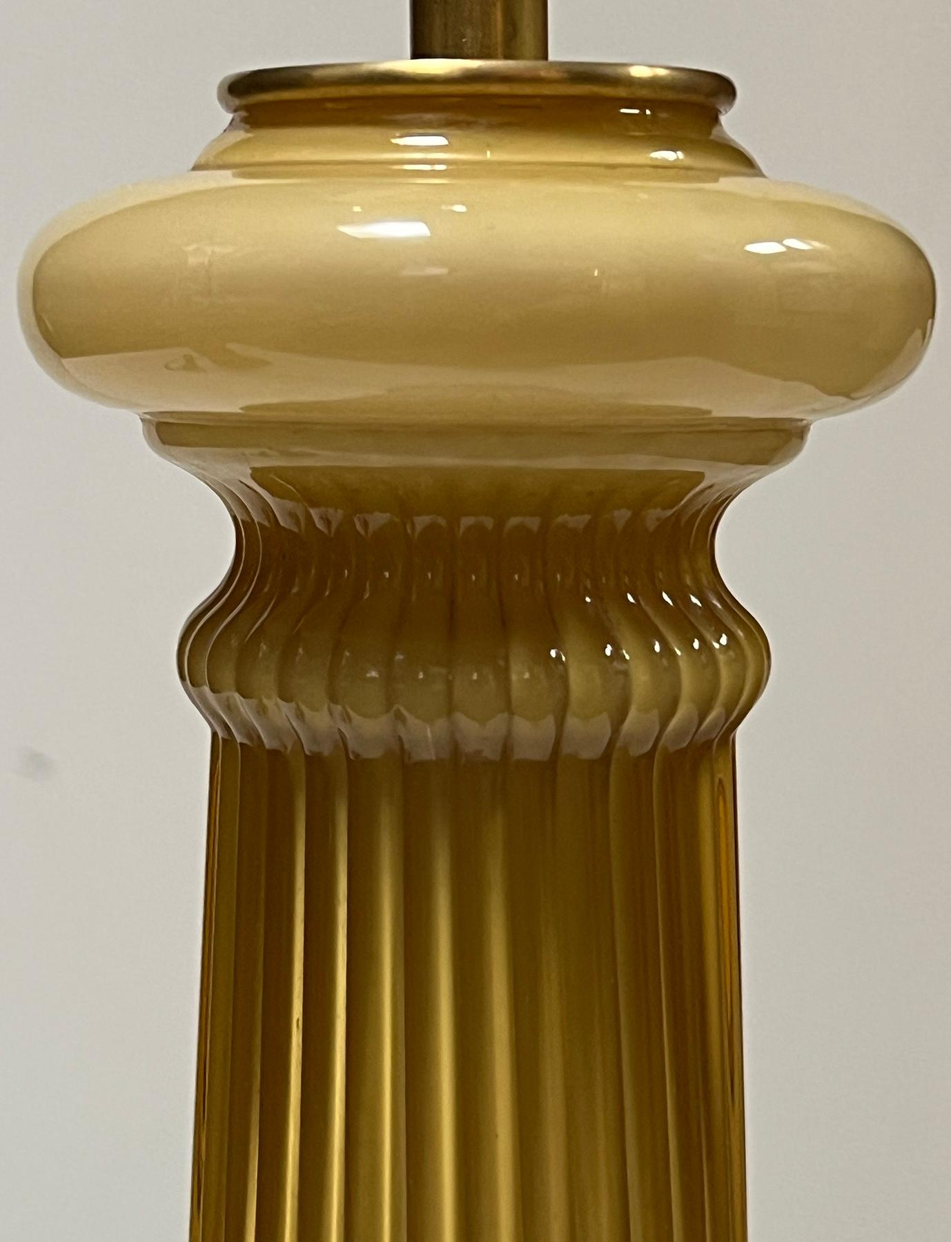 Pair Murano Butterscotch-glass Hand-blown Columnar-form Lamps For Sale 2