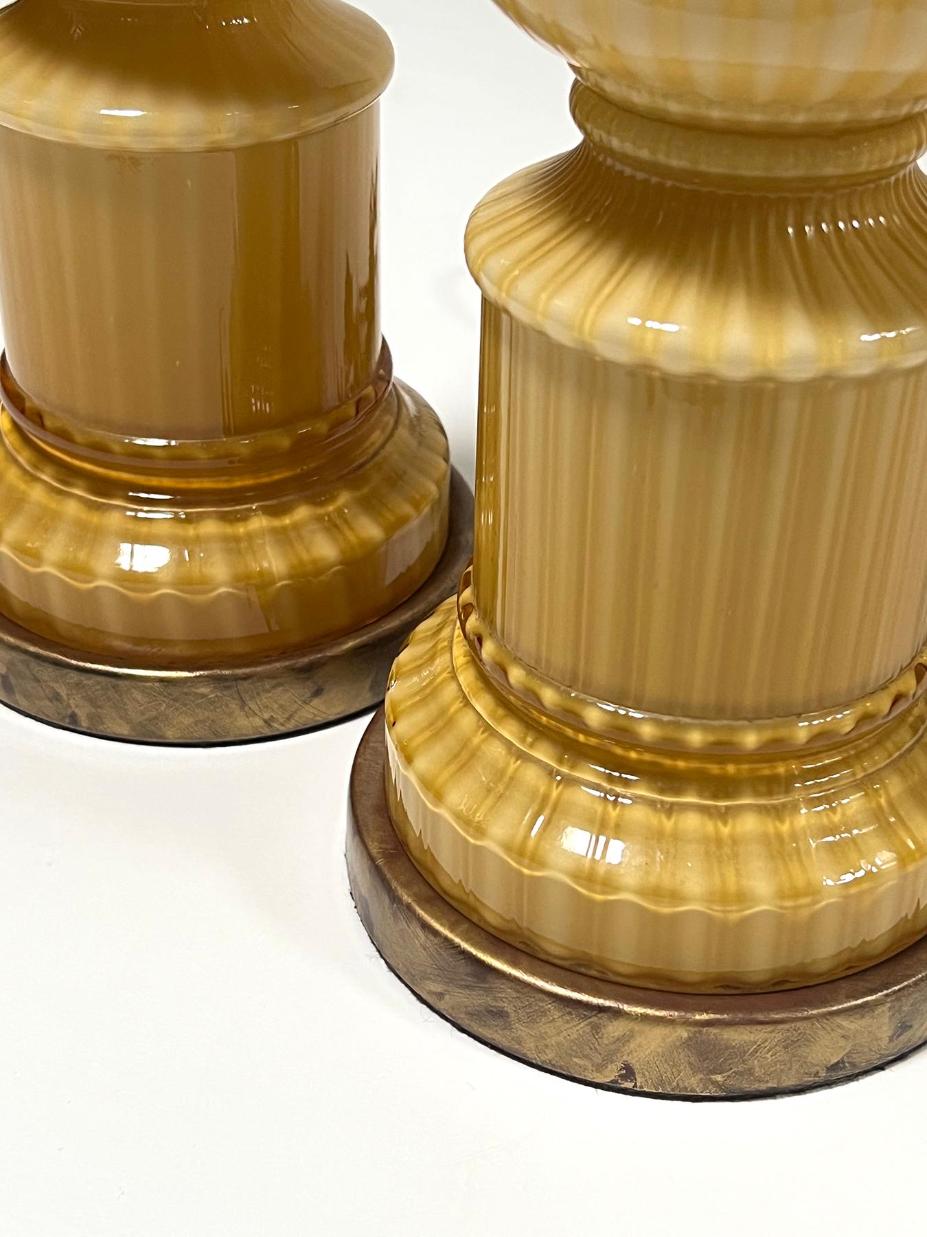 Hand-Crafted Pair Murano Butterscotch-glass Hand-blown Columnar-form Lamps For Sale