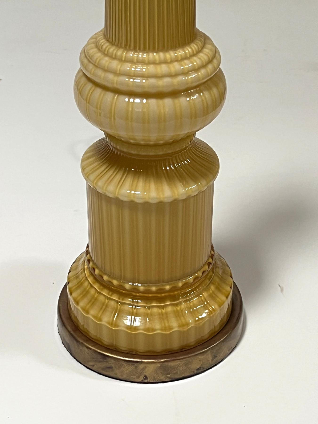 Pair Murano Butterscotch-glass Hand-blown Columnar-form Lamps In Good Condition For Sale In San Francisco, CA