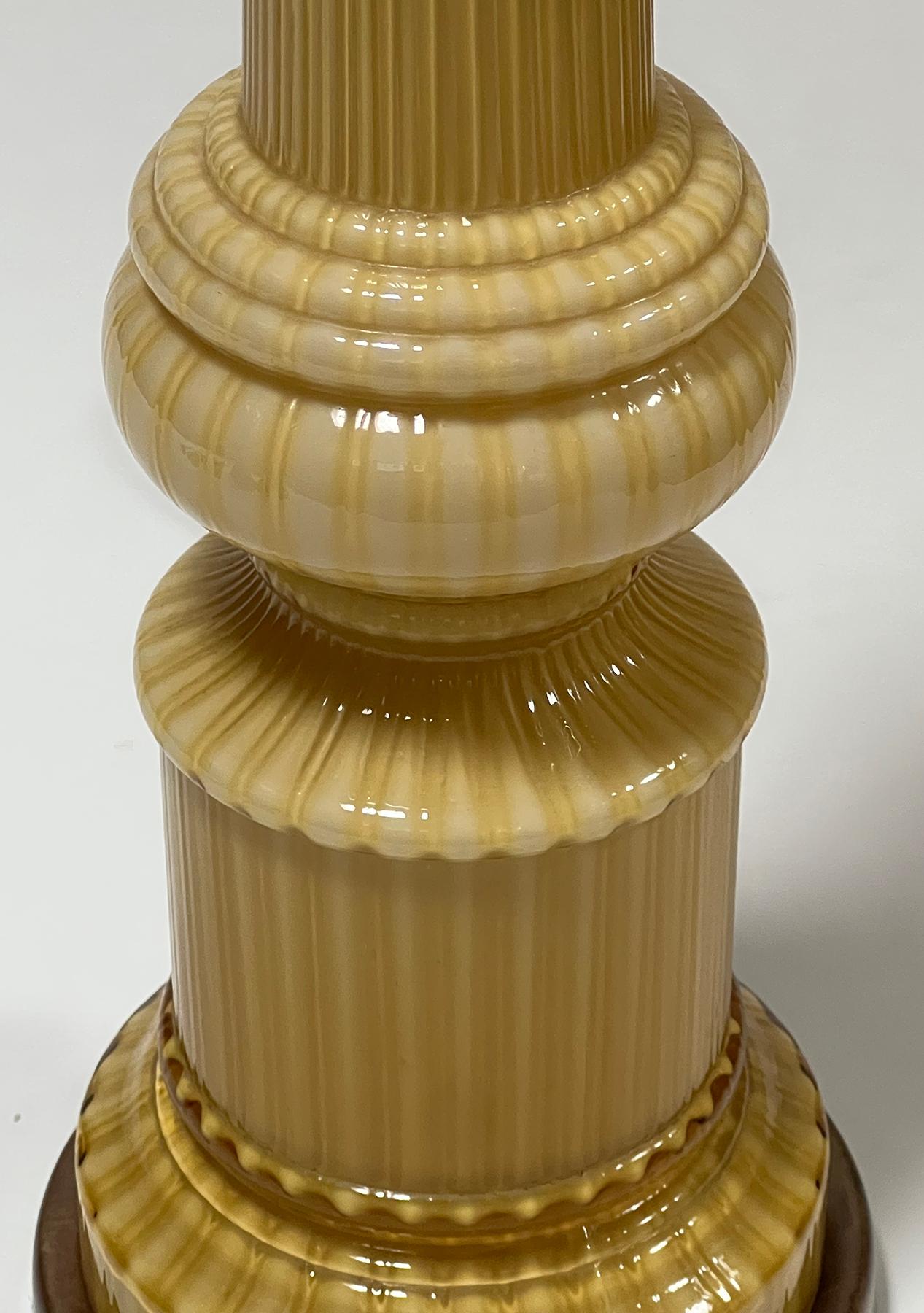 Mid-20th Century Pair Murano Butterscotch-glass Hand-blown Columnar-form Lamps For Sale