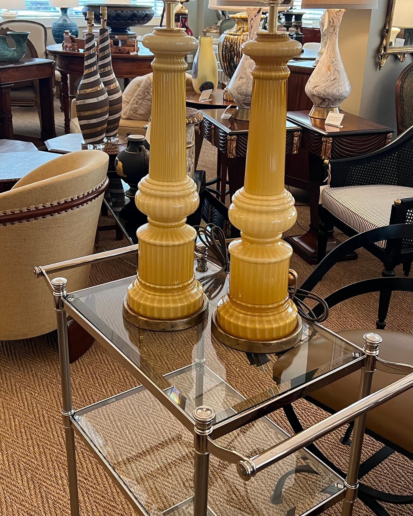 Pair Murano Butterscotch-glass Hand-blown Columnar-form Lamps For Sale 1