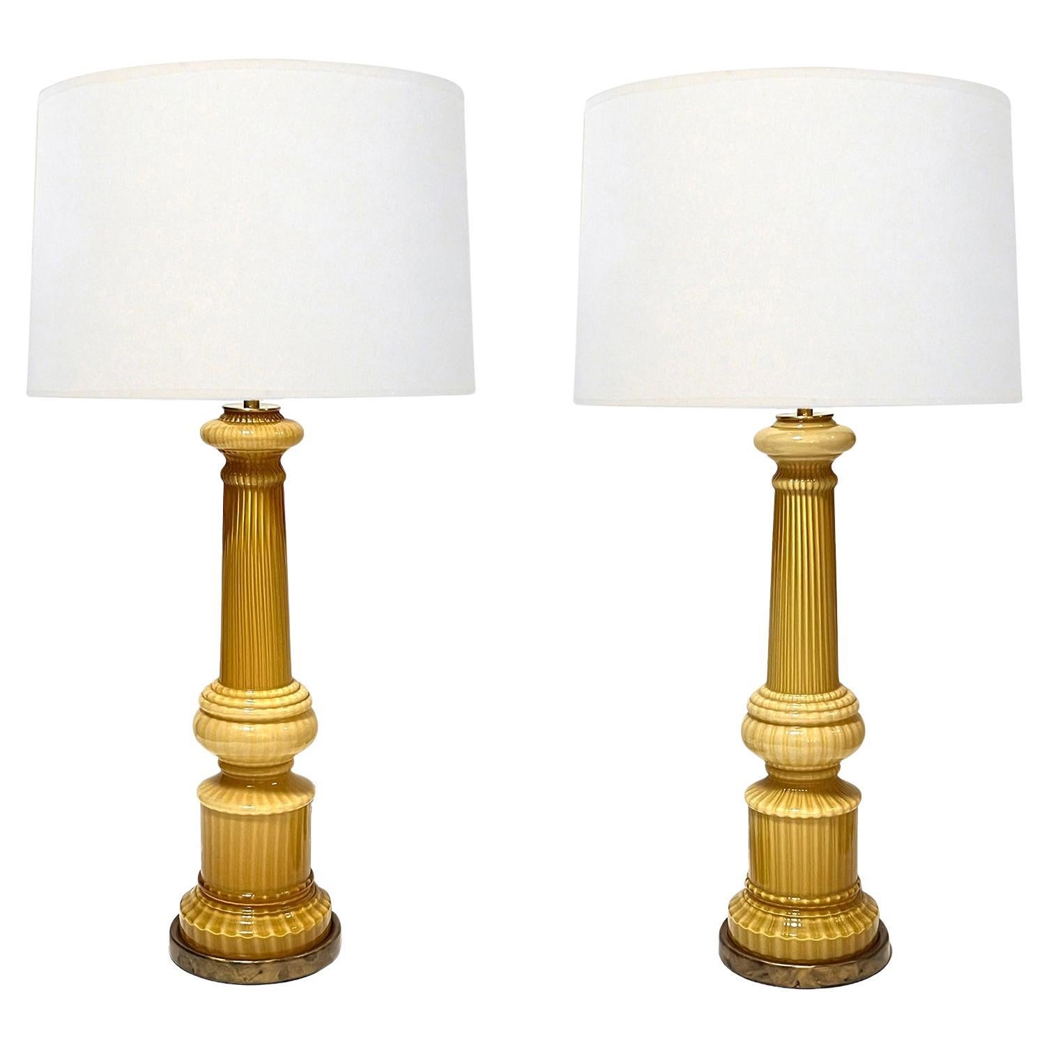 Pair Murano Butterscotch-glass Hand-blown Columnar-form Lamps For Sale