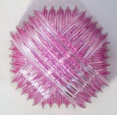Pair Murano Ceiling Linght Chandeliers, Pink Triedri, 20 Murano Glasses