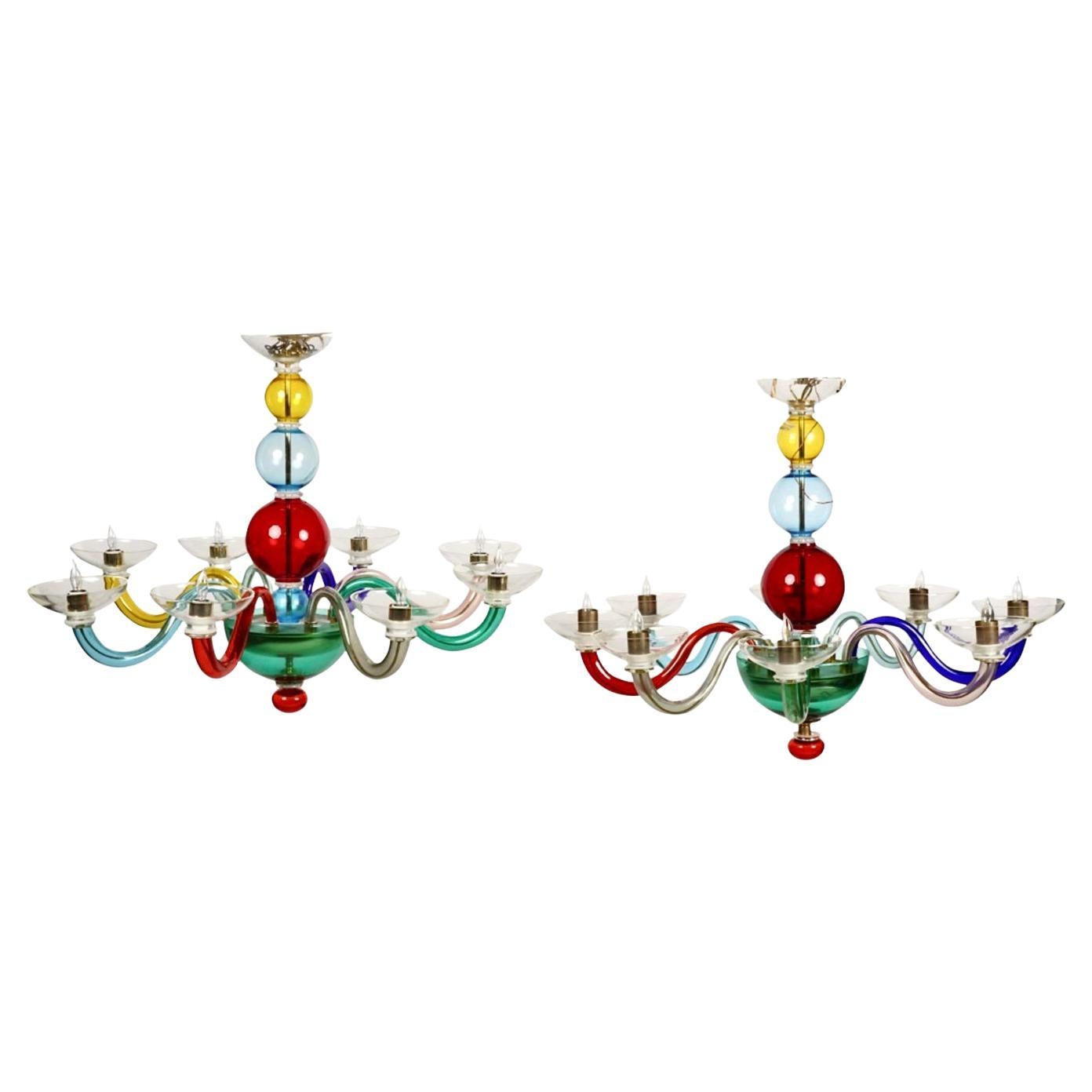 Pair Murano Chandelier, Memphis Style For Sale