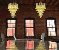 Pair Murano Chandeliers in Green Glass, Nickel Frame, Vintage Style, 1990