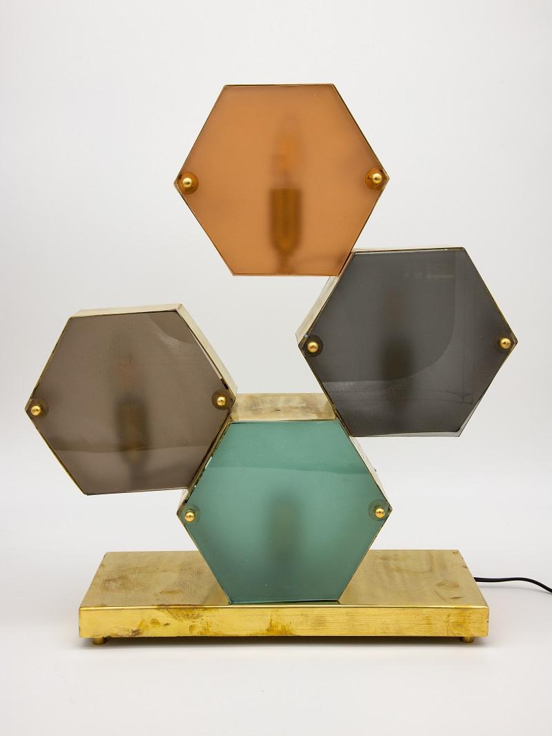 Contemporary Pair Murano Geometric Multicolor Lamps For Sale