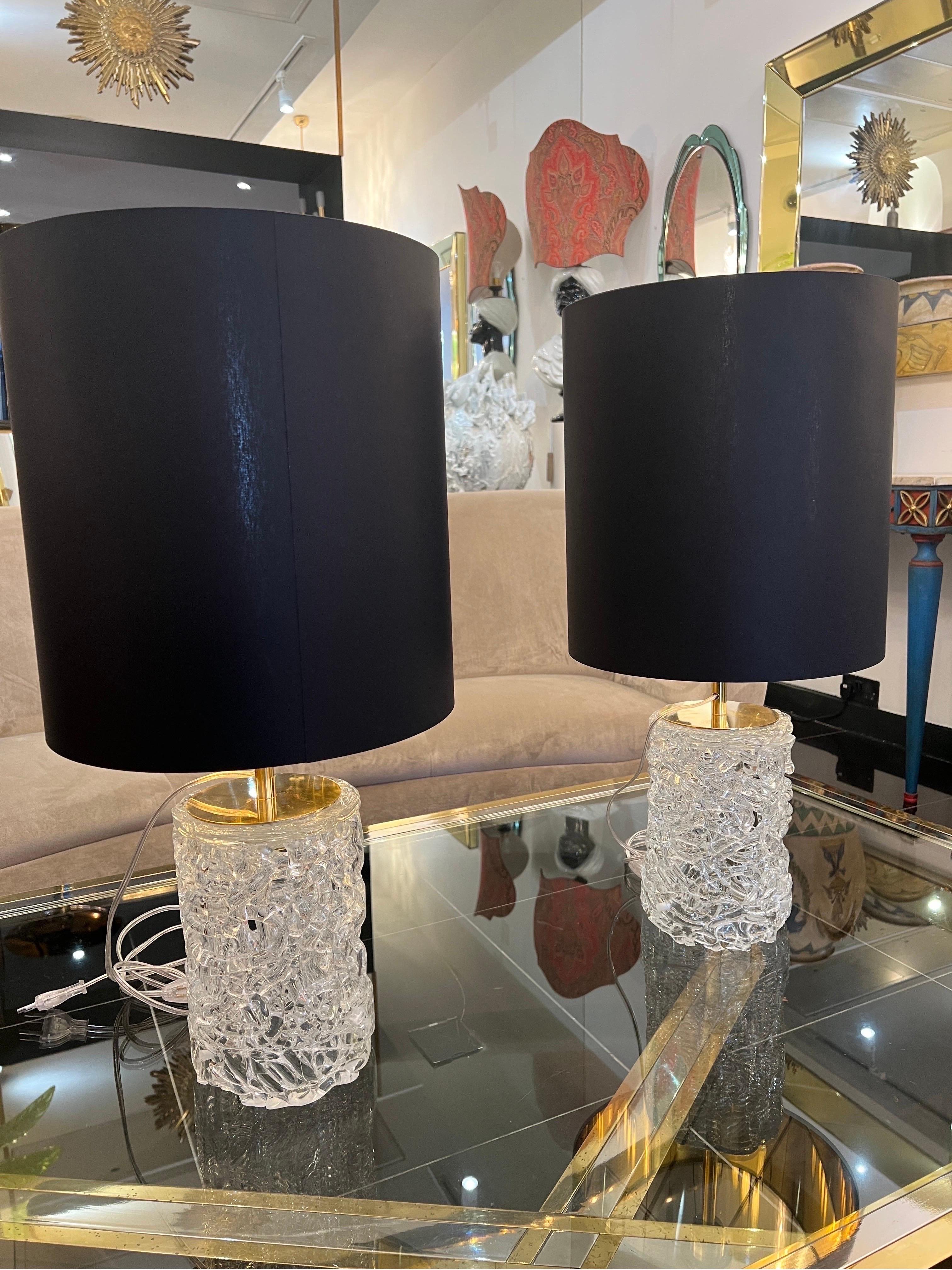 Late 20th Century Pair Murano glass and brass table lamps 