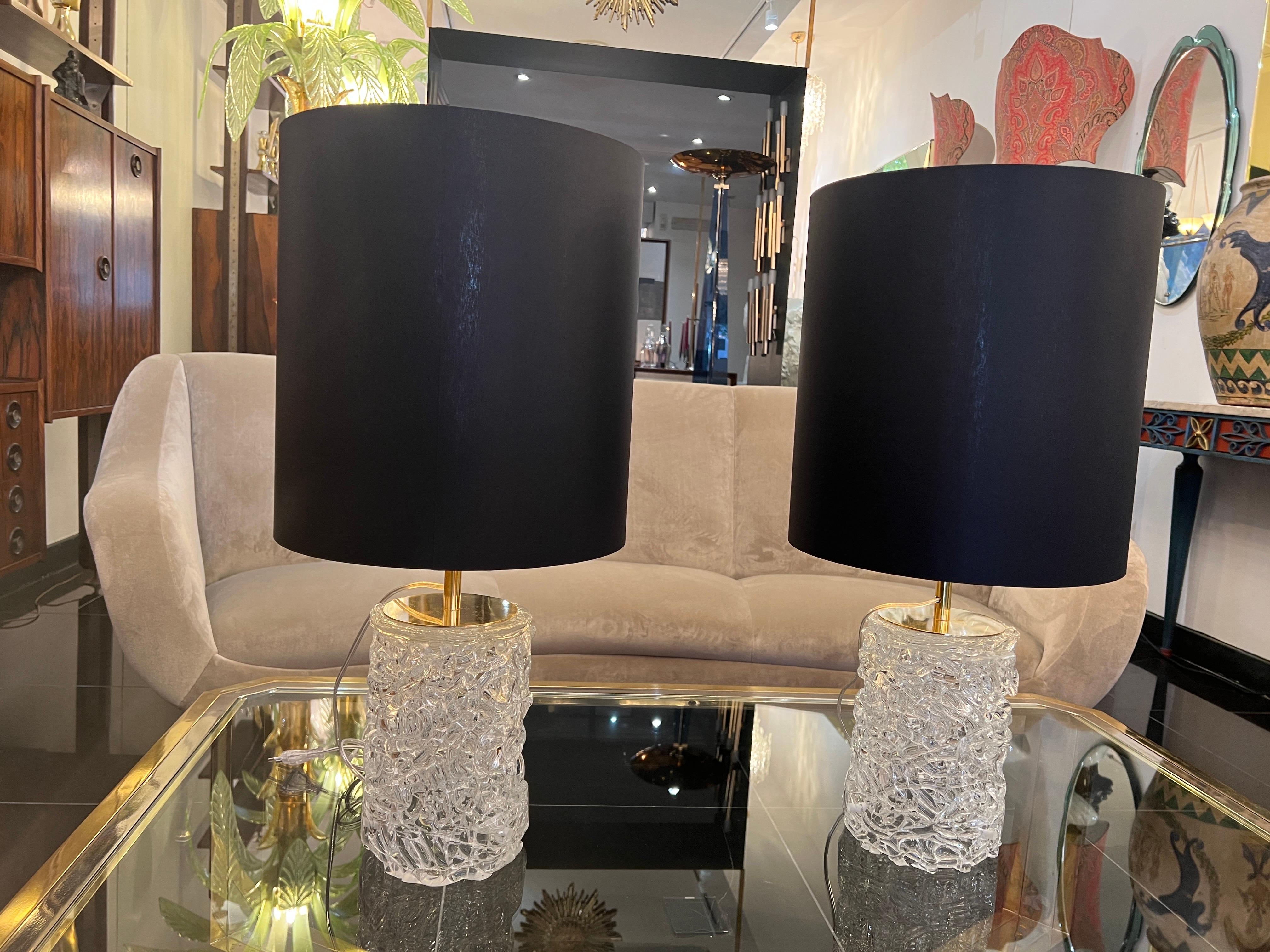 Brass Pair Murano glass and brass table lamps 