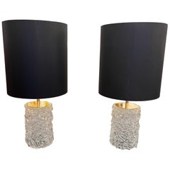 Pair Murano glass and brass table lamps