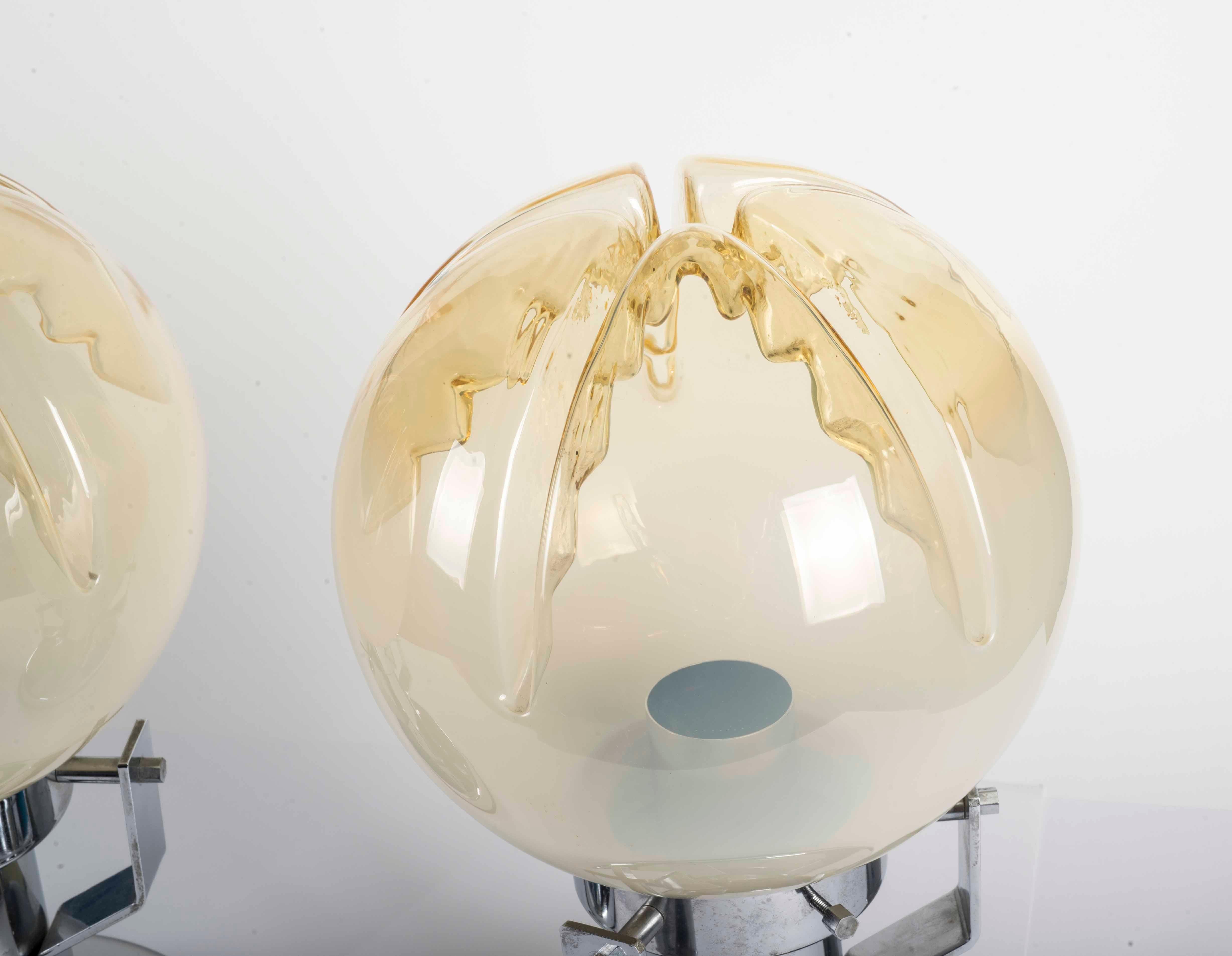 Pair of Murano glass and chrome base table lamps.