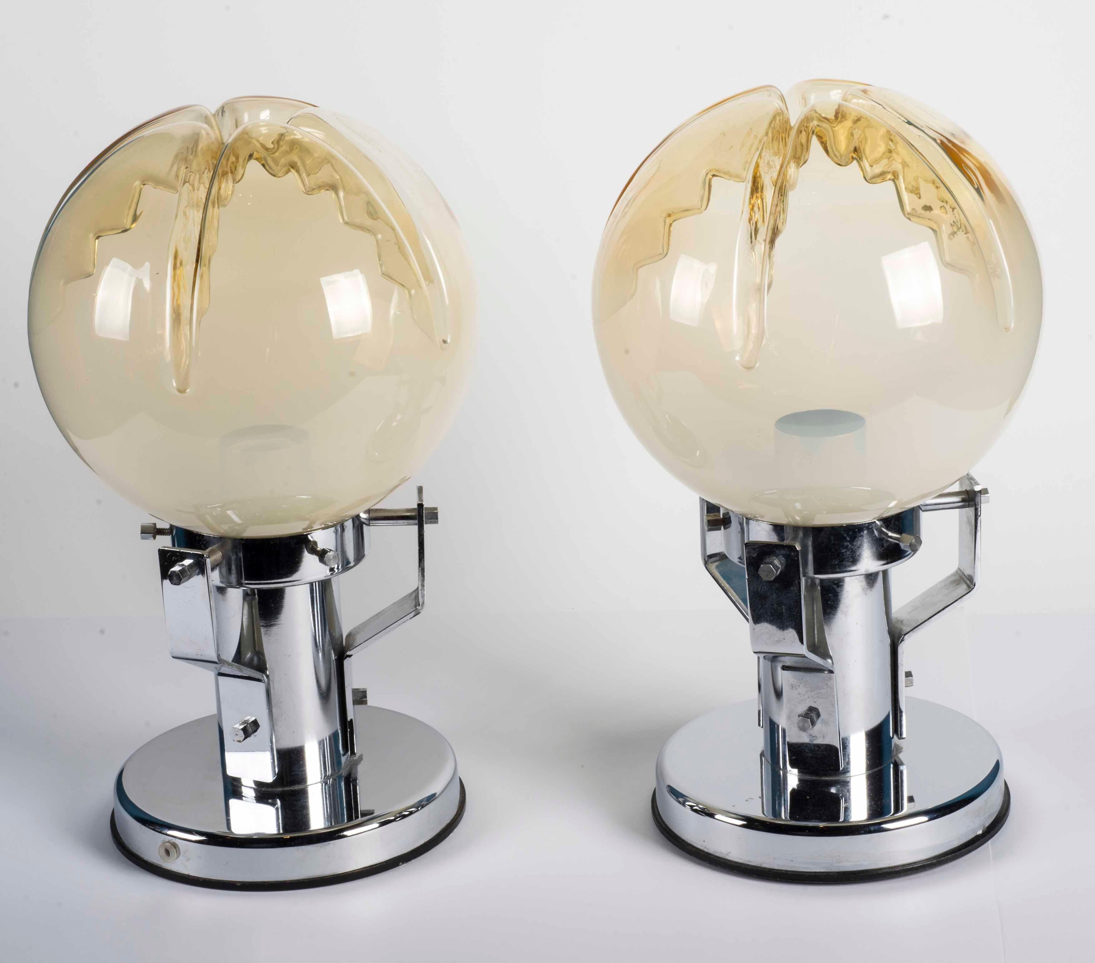 Pair of Murano Glass and Chrome Base Table Lamps For Sale 2