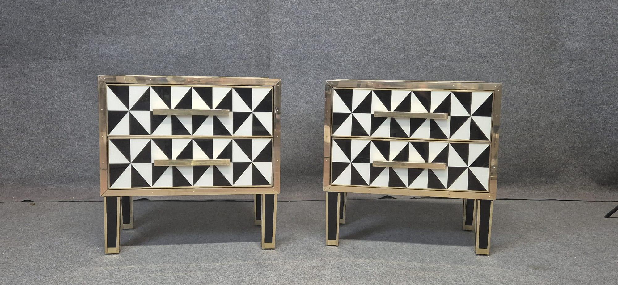 Pair  Murano Glass Bedside Tables with Brass Trim, 1950s Style Justfurnituress in vendita 2
