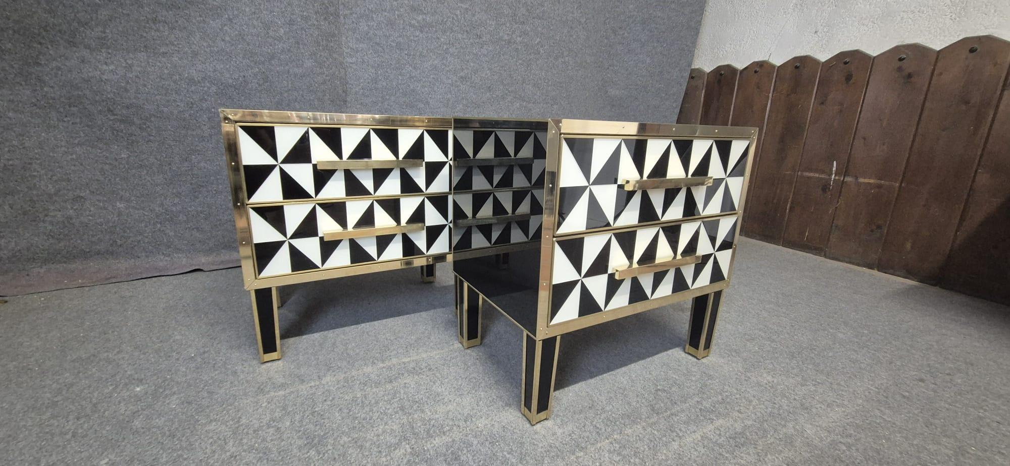Pair  Murano Glass Bedside Tables with Brass Trim, 1950s Style Justfurnituress in vendita 3