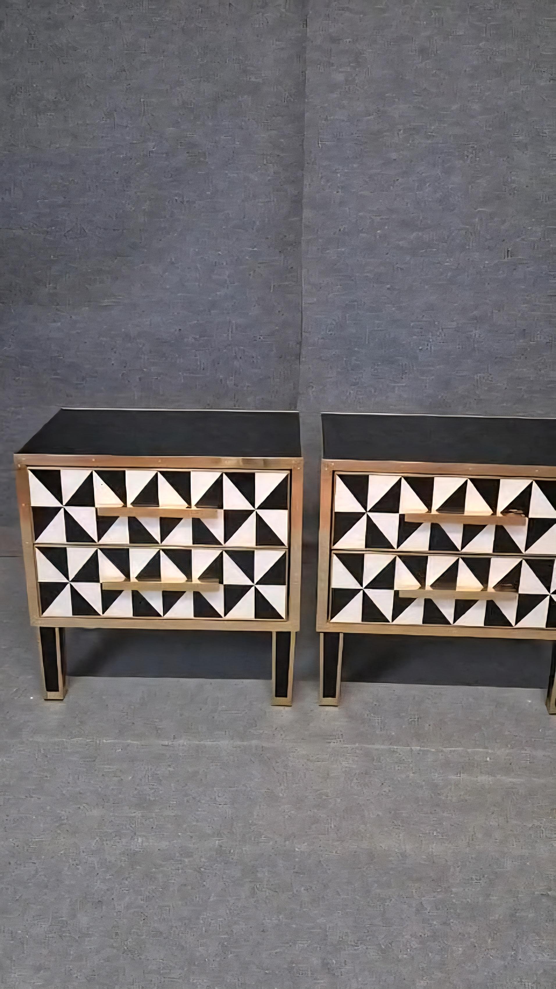 Pair  Murano Glass Bedside Tables with Brass Trim, 1950s Style Justfurnituress in vendita 4