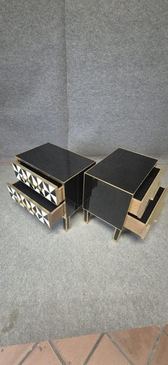 Pair  Murano Glass Bedside Tables with Brass Trim, 1950s Style Justfurnituress