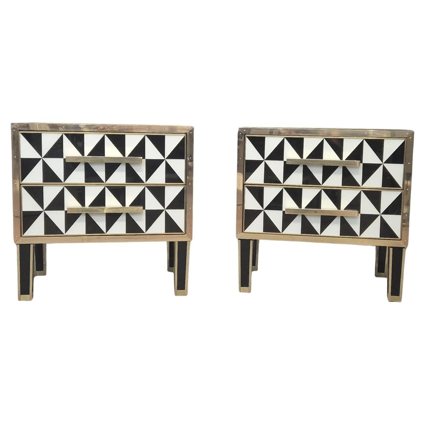 Pair  Murano Glass Bedside Tables with Brass Trim, 1950s Style Justfurnituress in vendita
