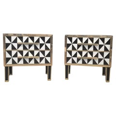 Pair  Murano Glass Bedside Tables with Brass Trim, 1950s Style Justfurnituress