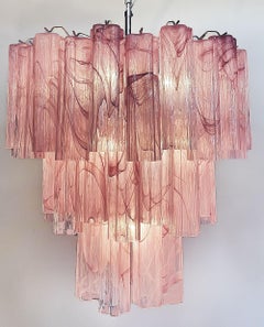 Pair Murano Glass Chandeliers, Pink Alabaster