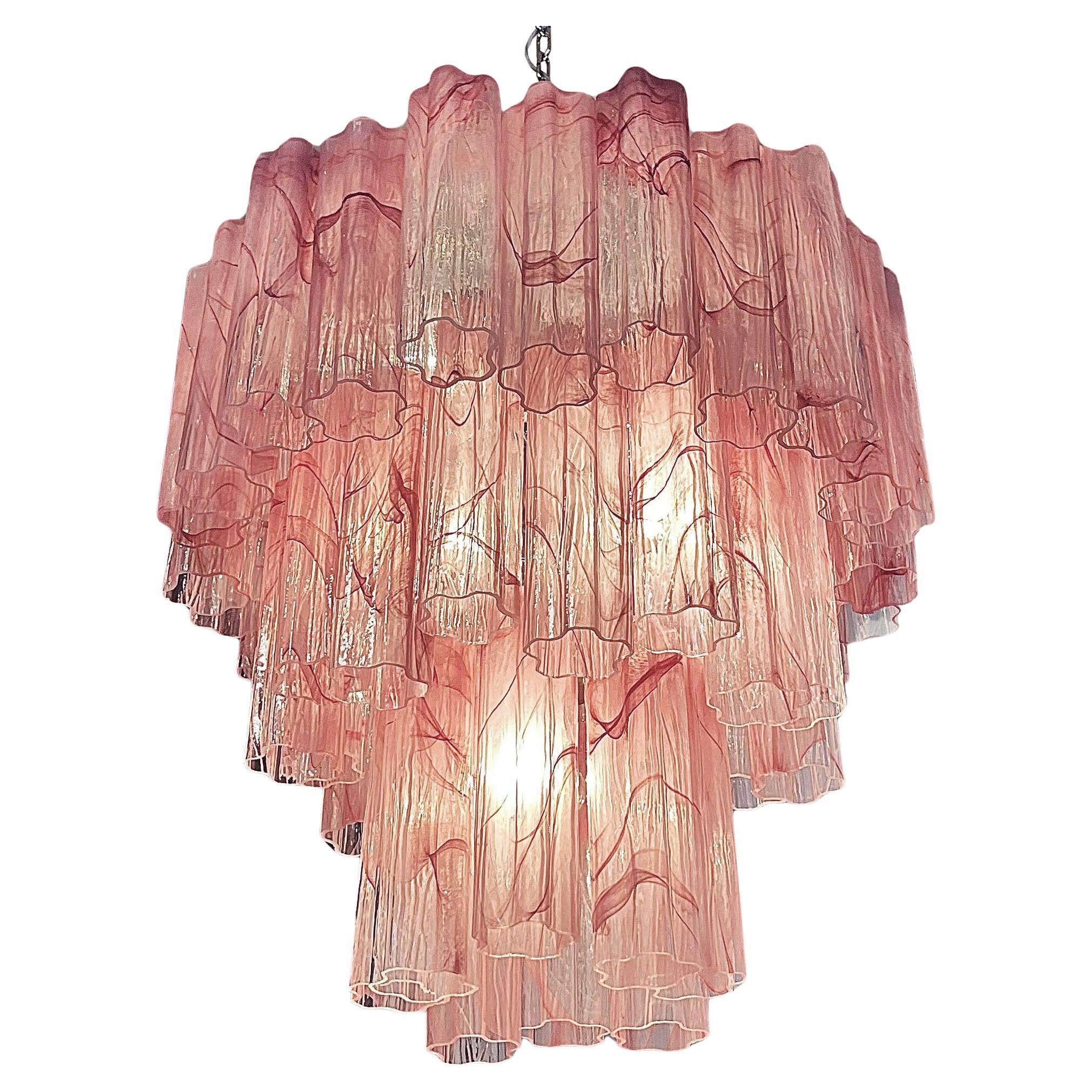 Pair Murano Glass Chandeliers, Pink Alabaster For Sale 1