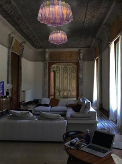 Pair Murano Glass Chandeliers, Tronchi Glasses by Valentina Planta
