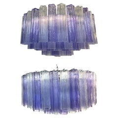 Pair Murano Glass Chandeliers, Tronchi Glasses by Valentina Planta