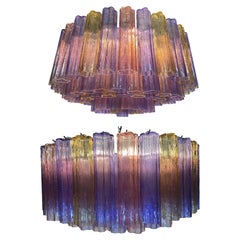 Pair Murano Glass Chandeliers, Tronchi Glasses by Valentina Planta