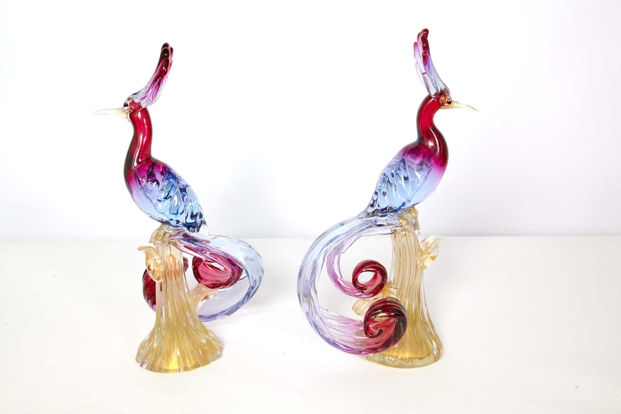 Pair of Murano Glass Large 'Birds of Paradise' 2