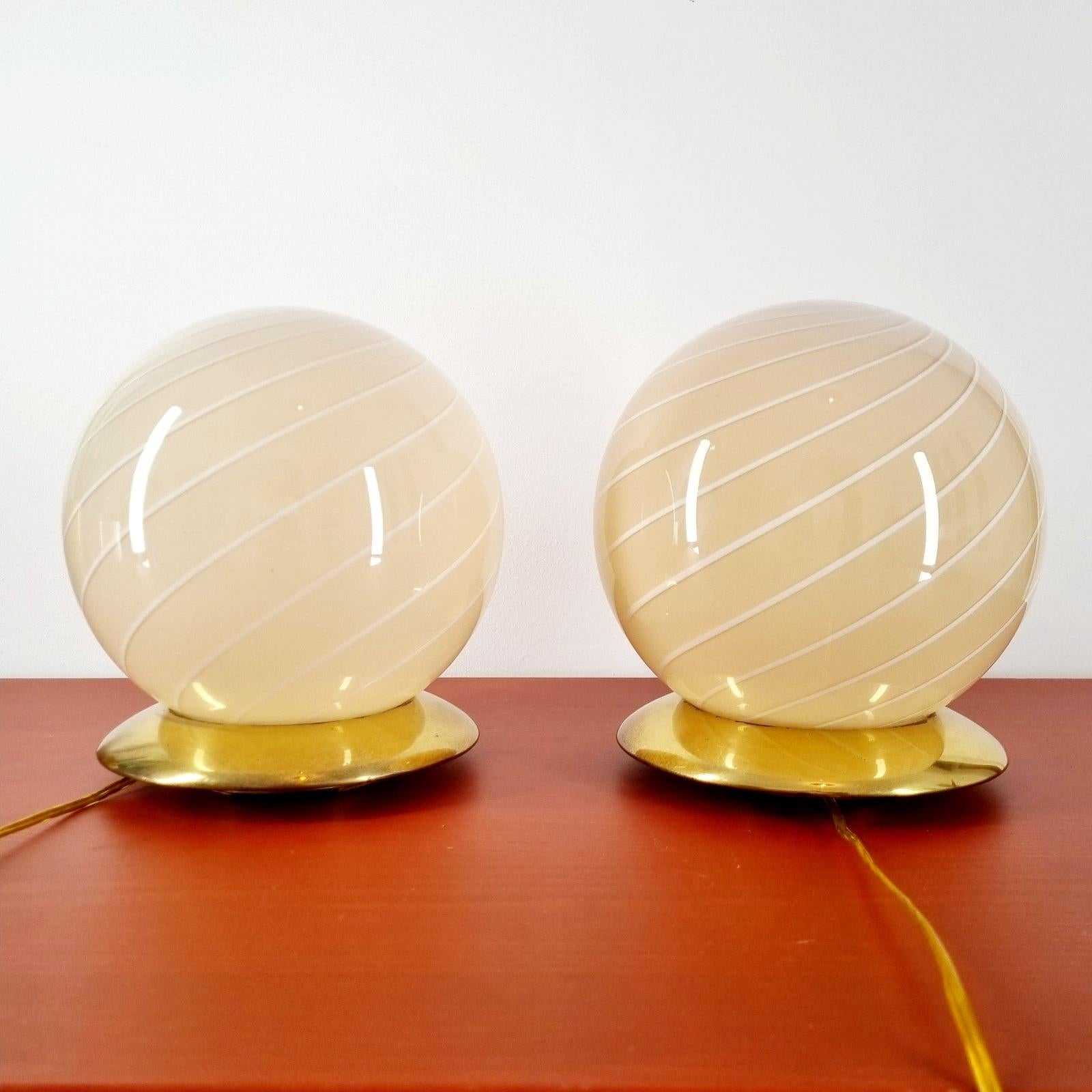 Mid-Century Modern Pair Murano Glass Table Lamps, Italy, 1970s For Sale