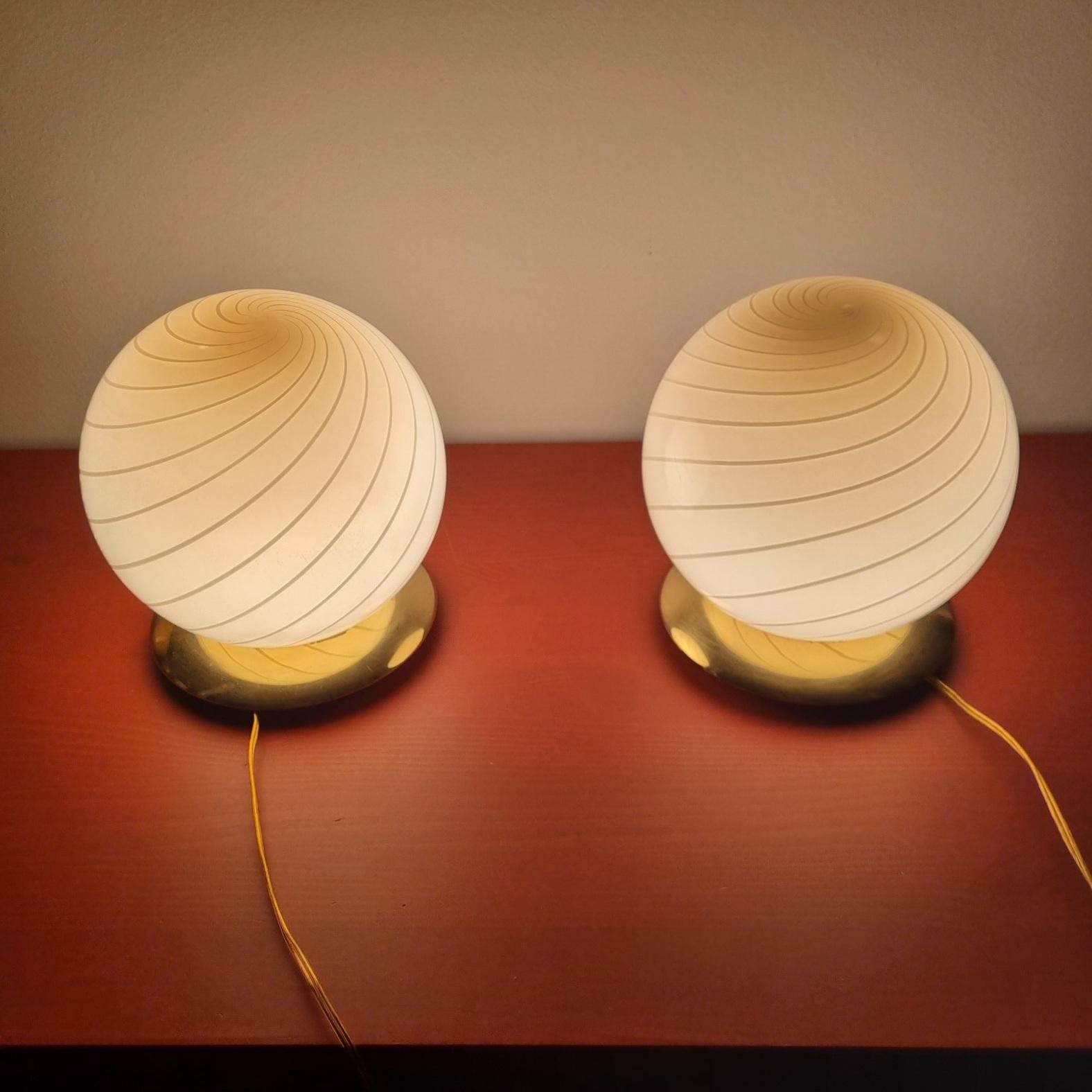 Italian Pair Murano Glass Table Lamps, Italy, 1970s For Sale