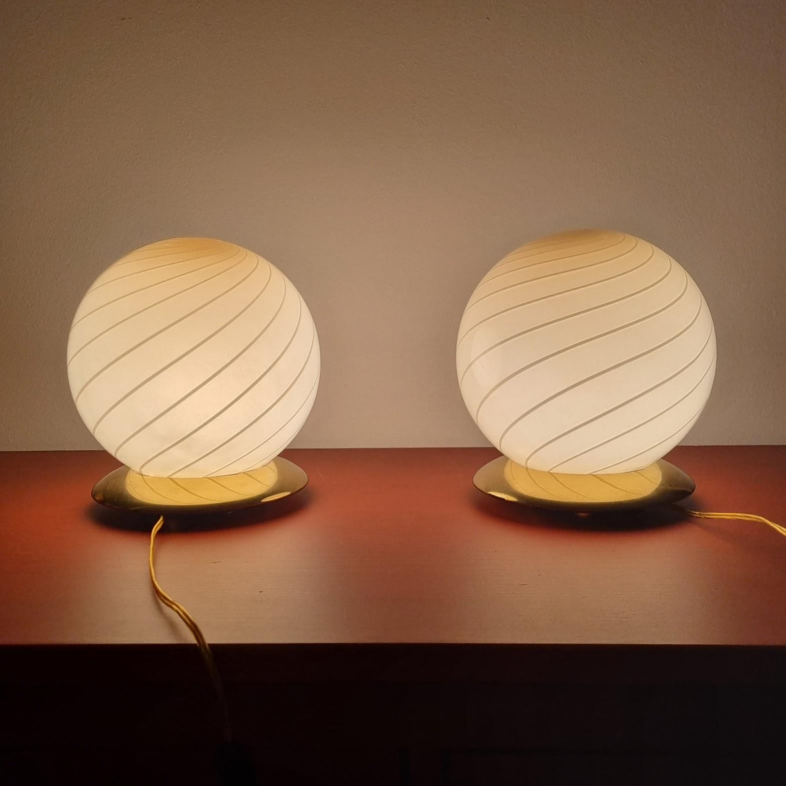 Pair Murano Glass Table Lamps, Italy, 1970s In Excellent Condition For Sale In Lucija, SI