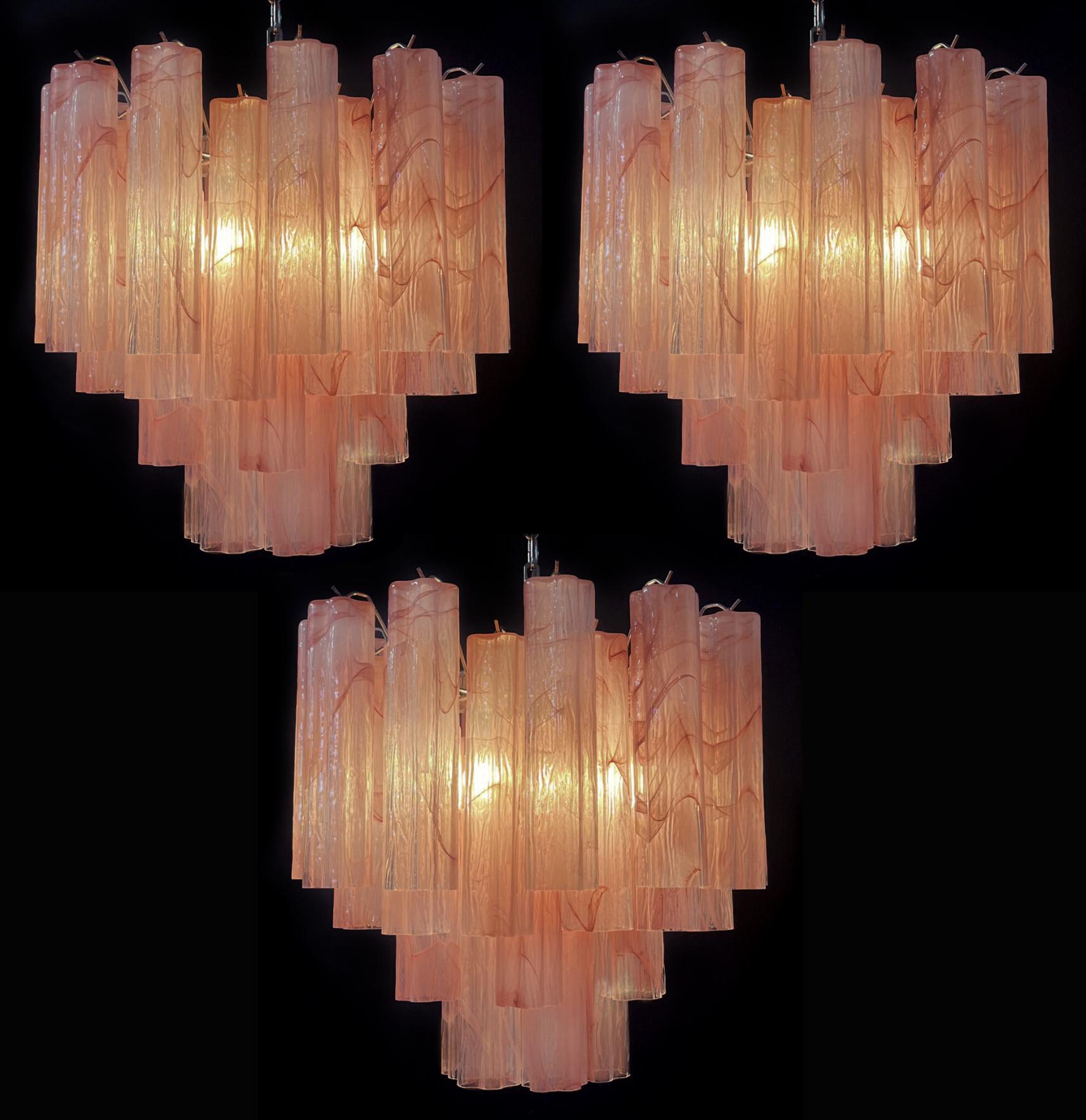 Pair Murano Glass Tronchi Chandeliers, Pink Alabaster For Sale 6