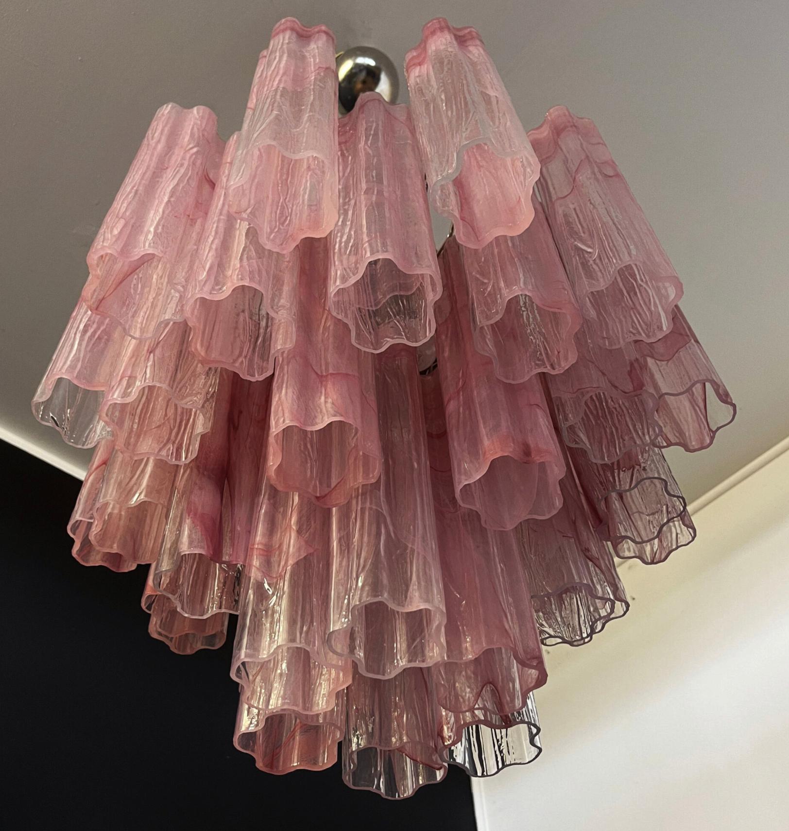 Pair Murano Glass Tronchi Chandeliers, Pink Alabaster For Sale 7