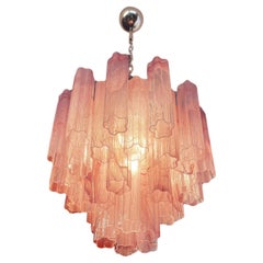 Pair Murano Glass Tronchi Chandeliers, Pink Alabaster