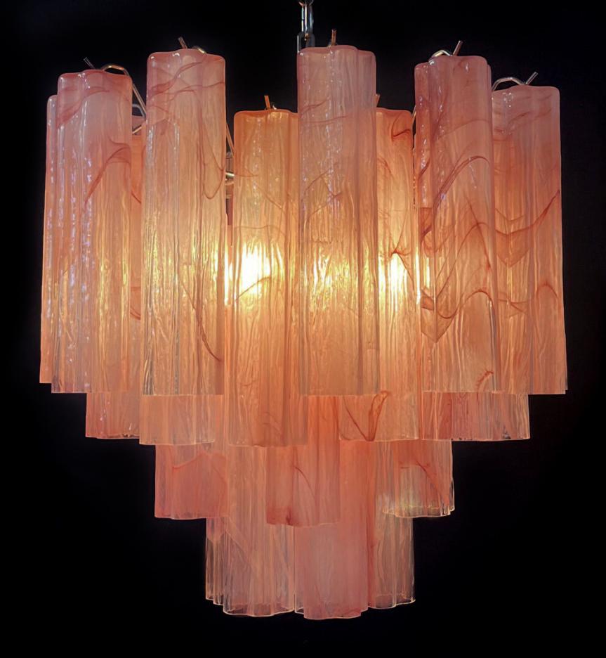 Art Glass Pair Murano Glass Tronchi Chandeliers, Pink Alabaster For Sale