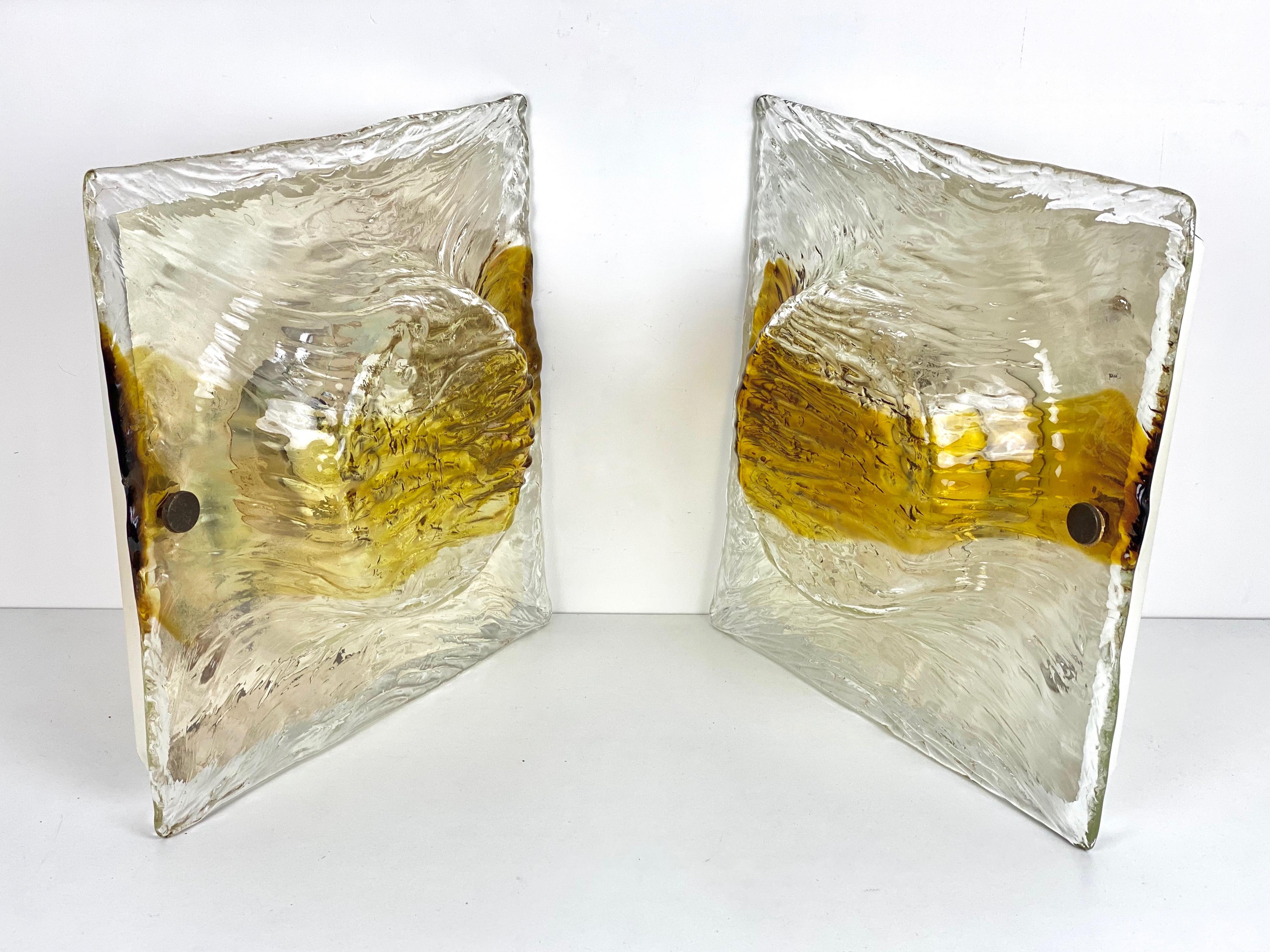 Italian Pair of Murano Glass Wall Lamp Sconces by Toni Zuccheri for Venini, Italy, 1970s