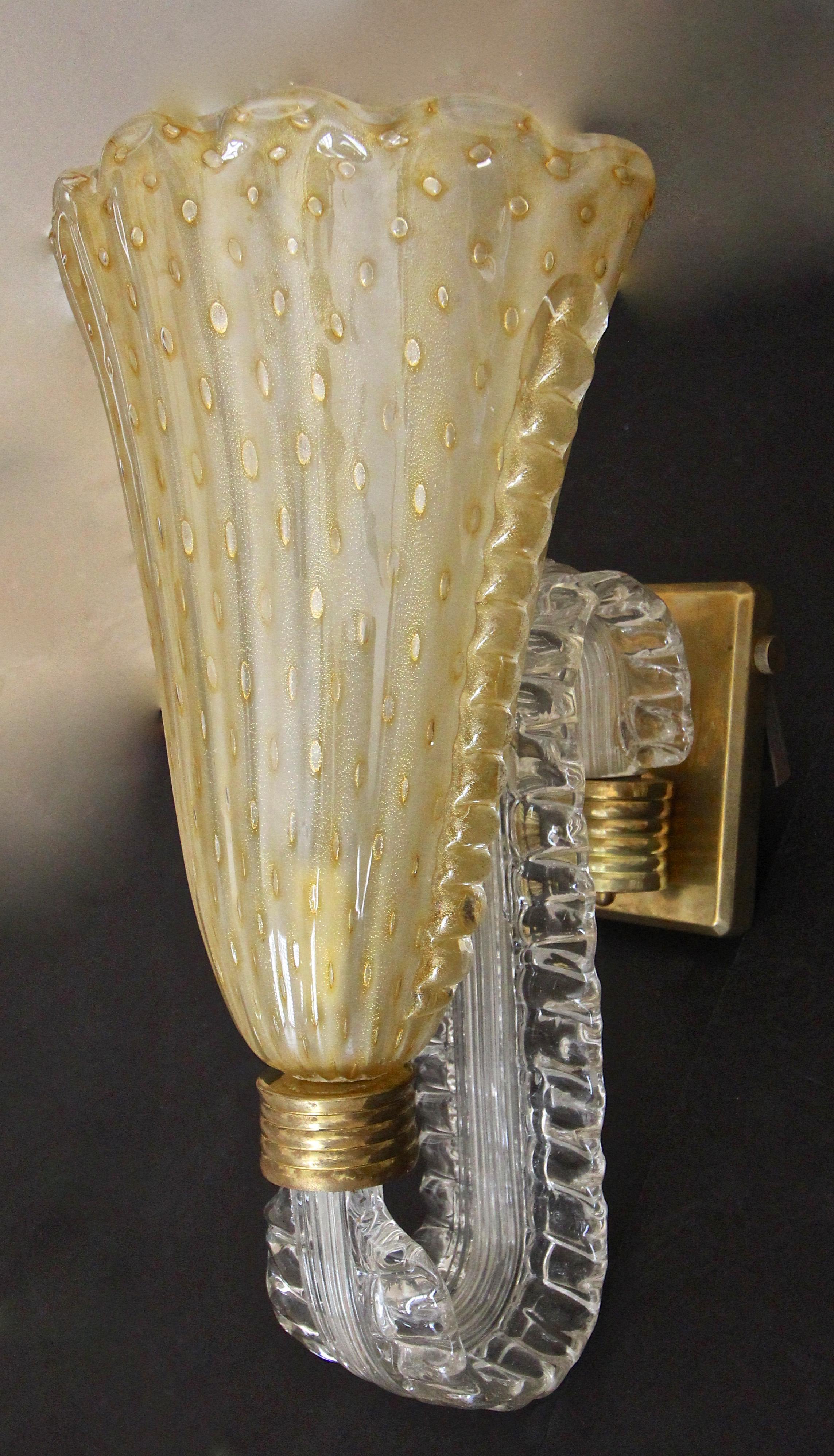 Pair of Murano Gold Glass Wall Light Sconces 4