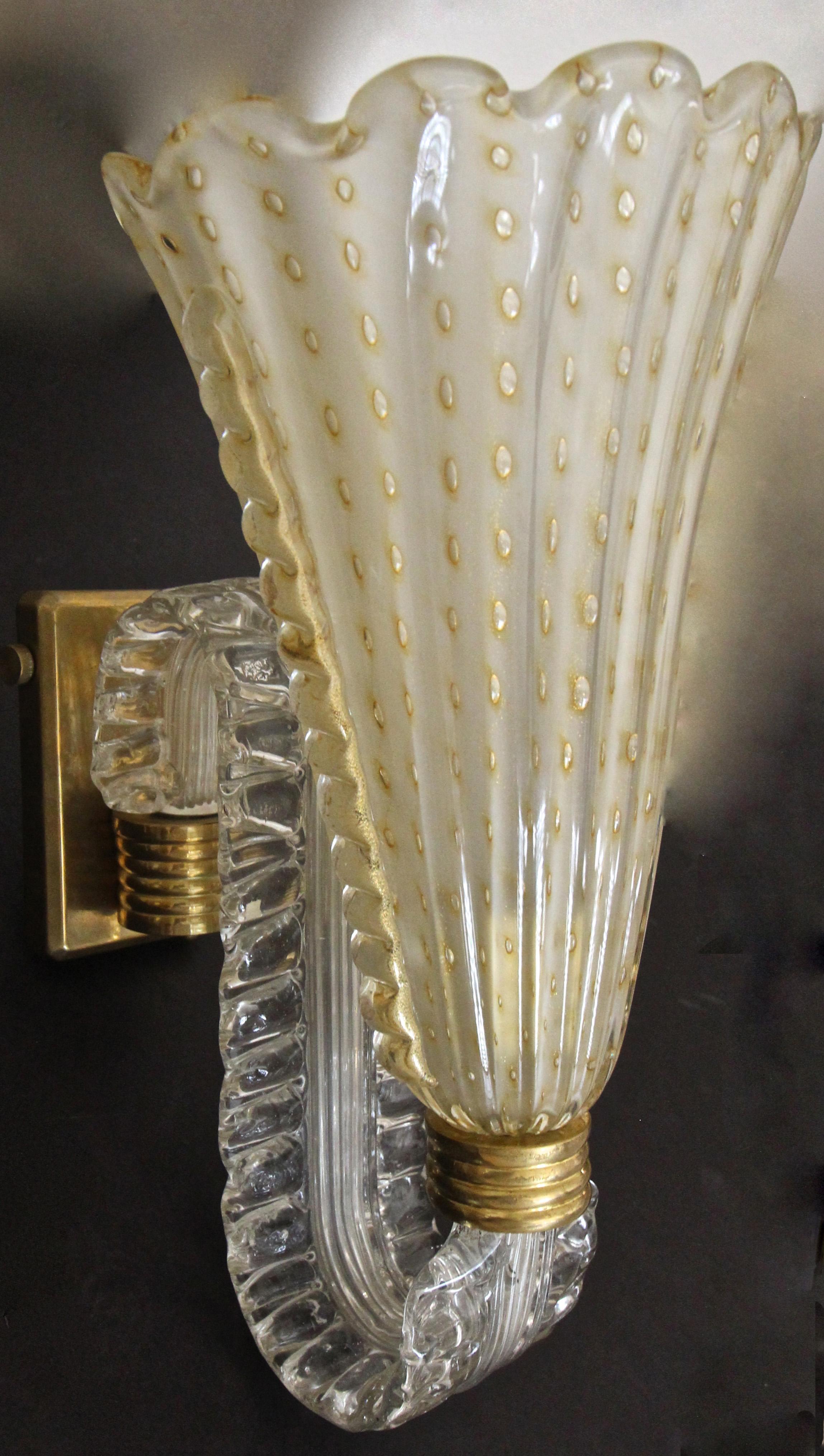 Pair of Murano Gold Glass Wall Light Sconces 7