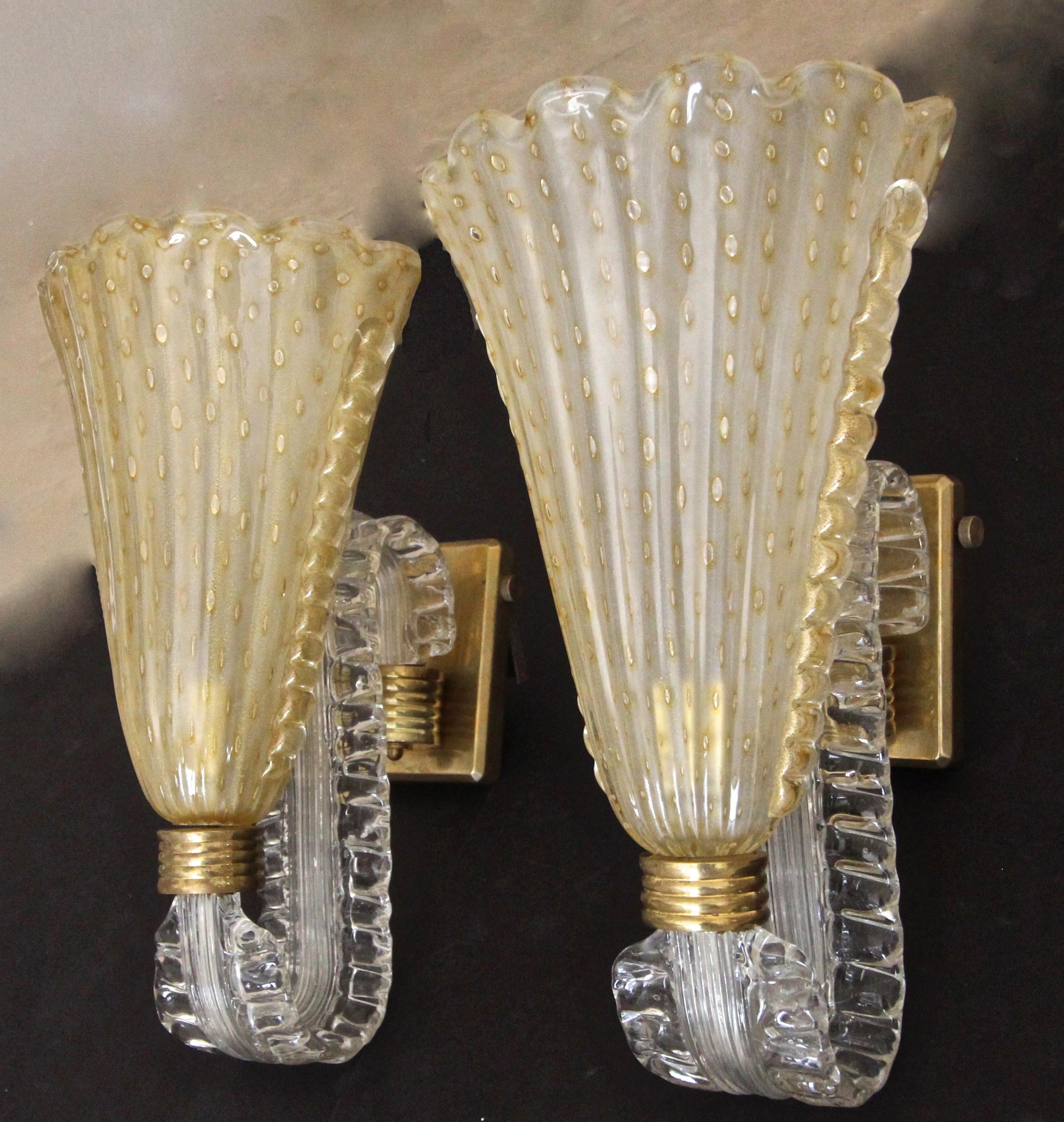 Pair of Murano Gold Glass Wall Light Sconces 13