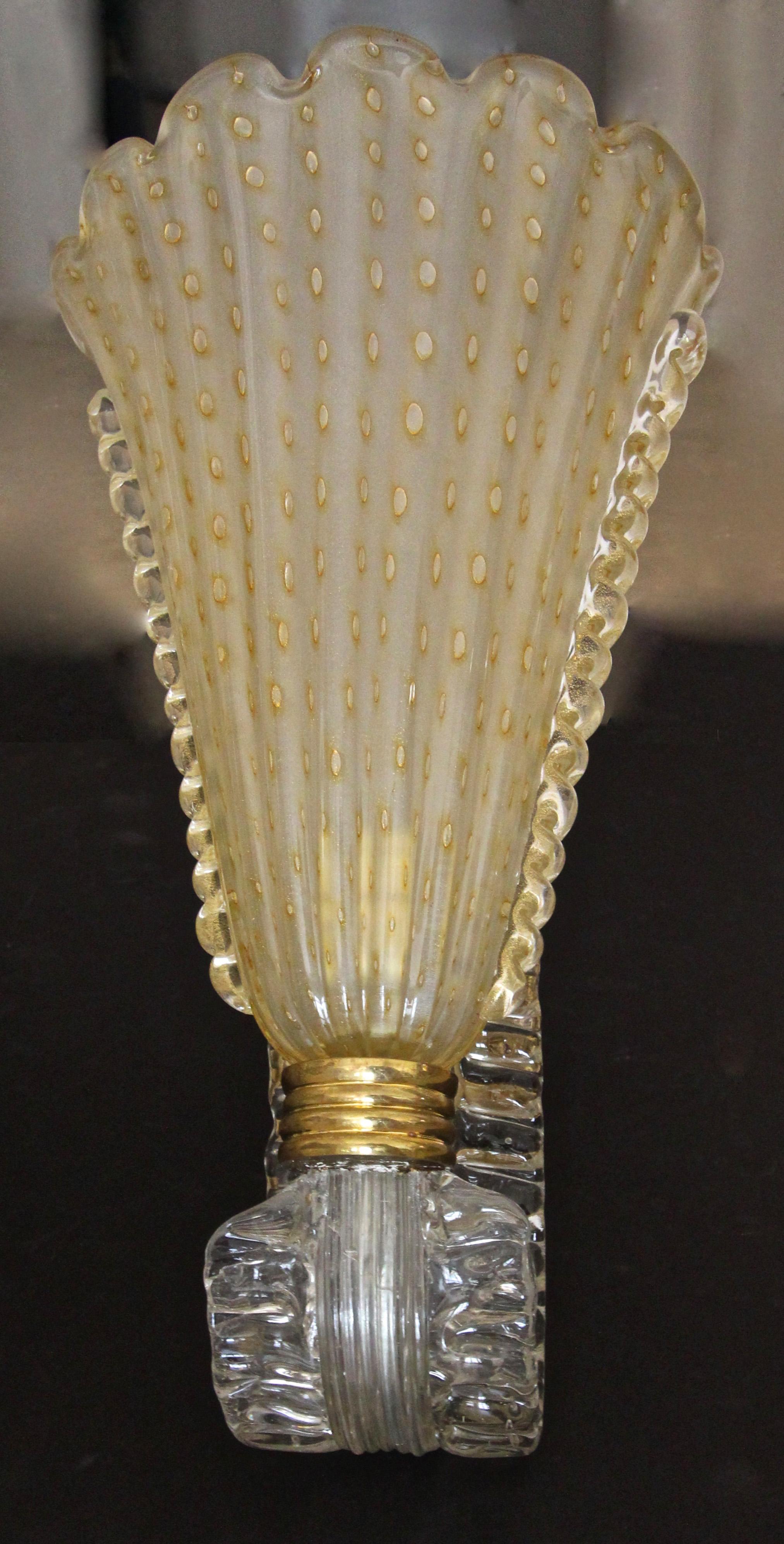 Pair of Murano Gold Glass Wall Light Sconces 3