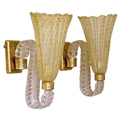 Pair of Murano Gold Glass Wall Light Sconces