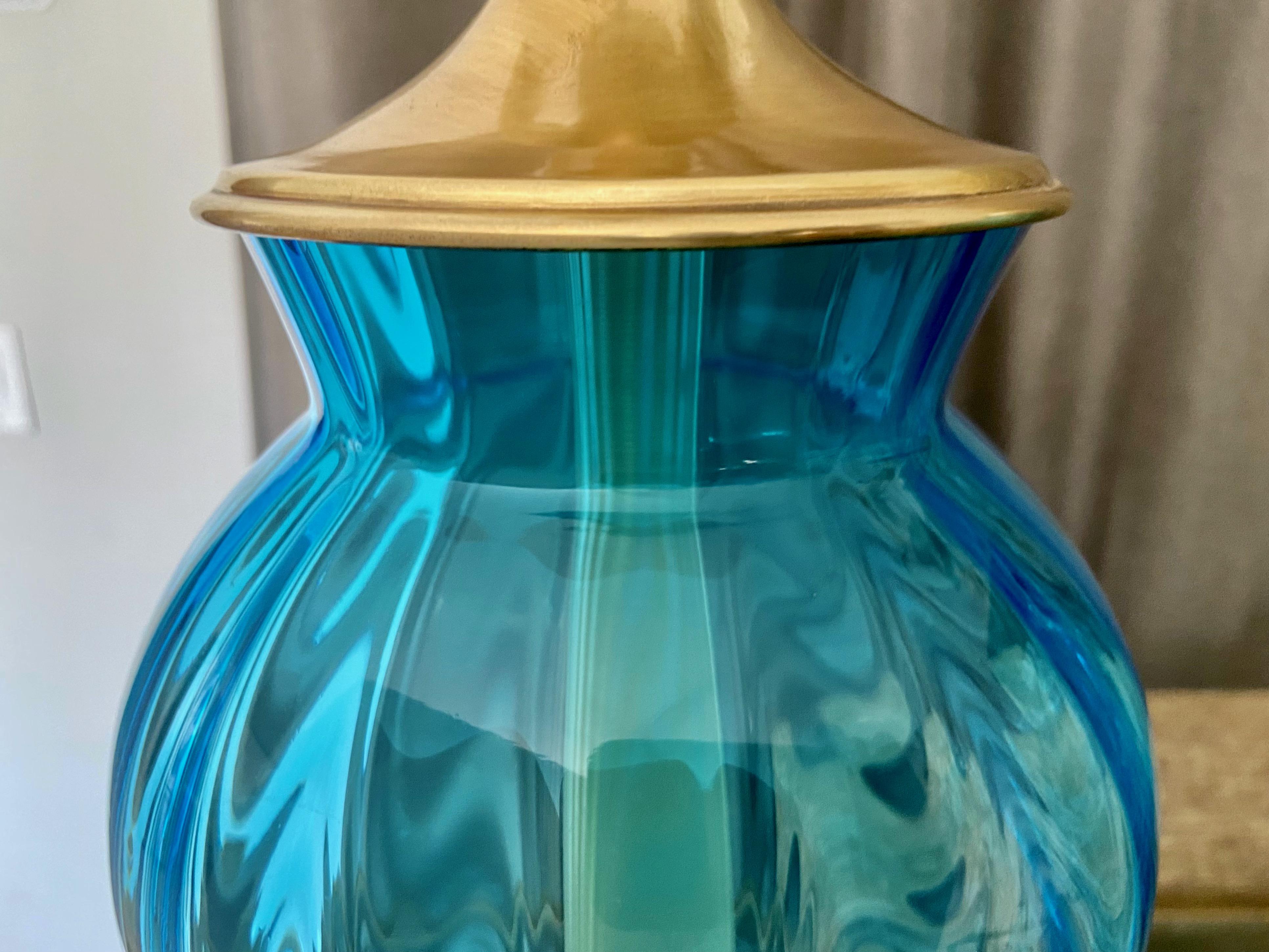 Pair Murano Italian Blue Hourglass Table Lamps 4