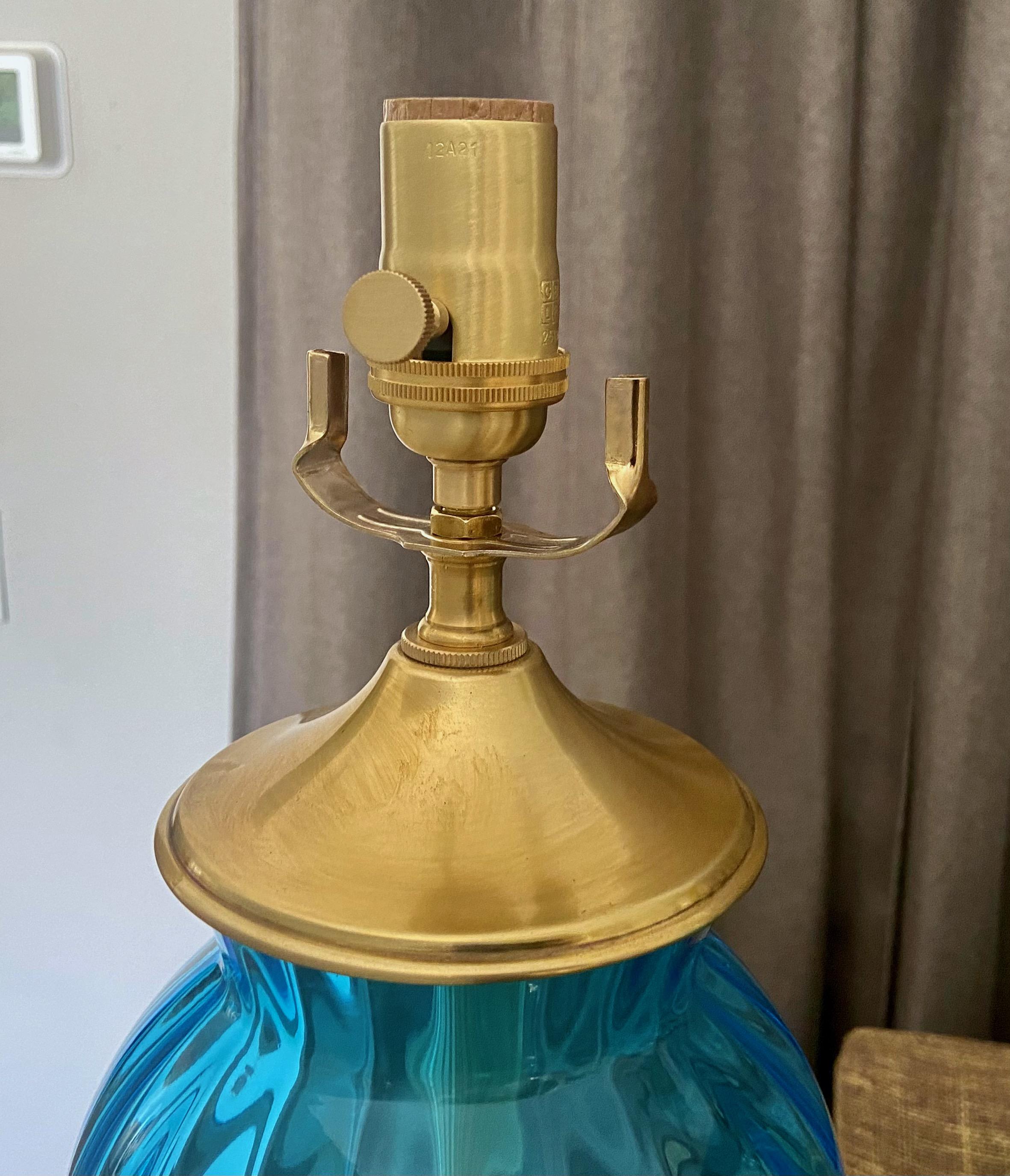 Pair Murano Italian Blue Hourglass Table Lamps 6