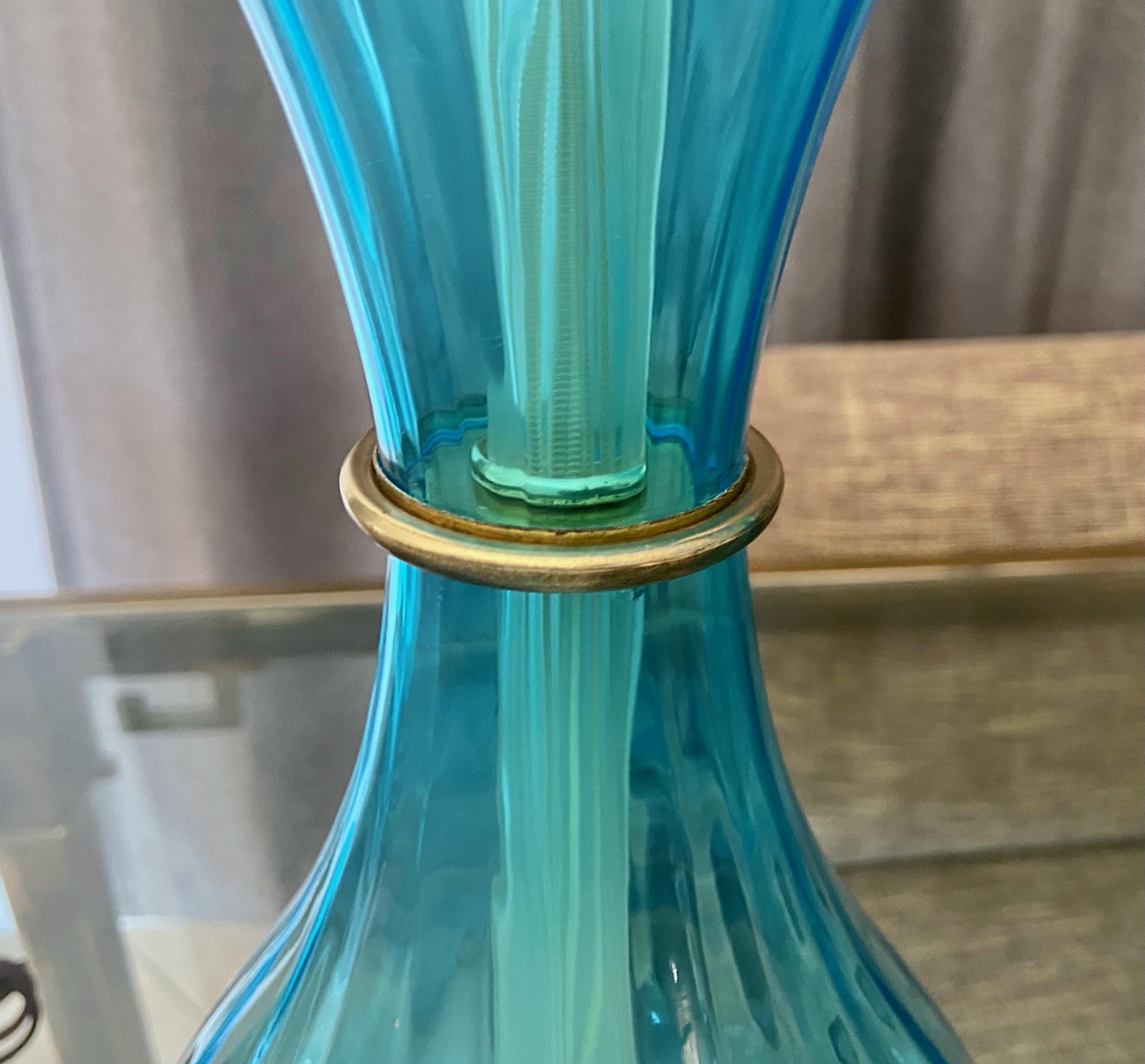 Pair Murano Italian Blue Hourglass Table Lamps 7