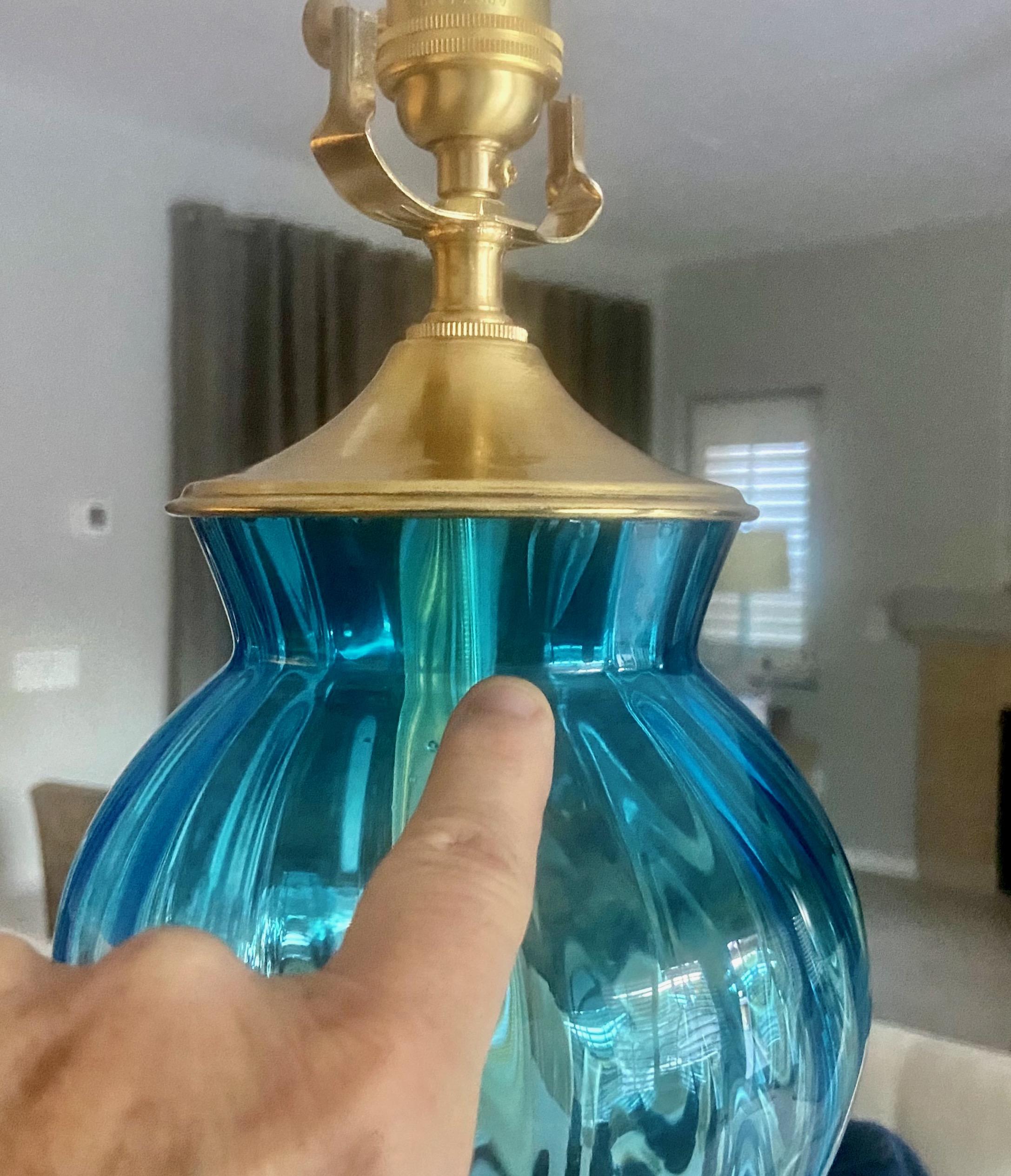 Pair Murano Italian Blue Hourglass Table Lamps 10