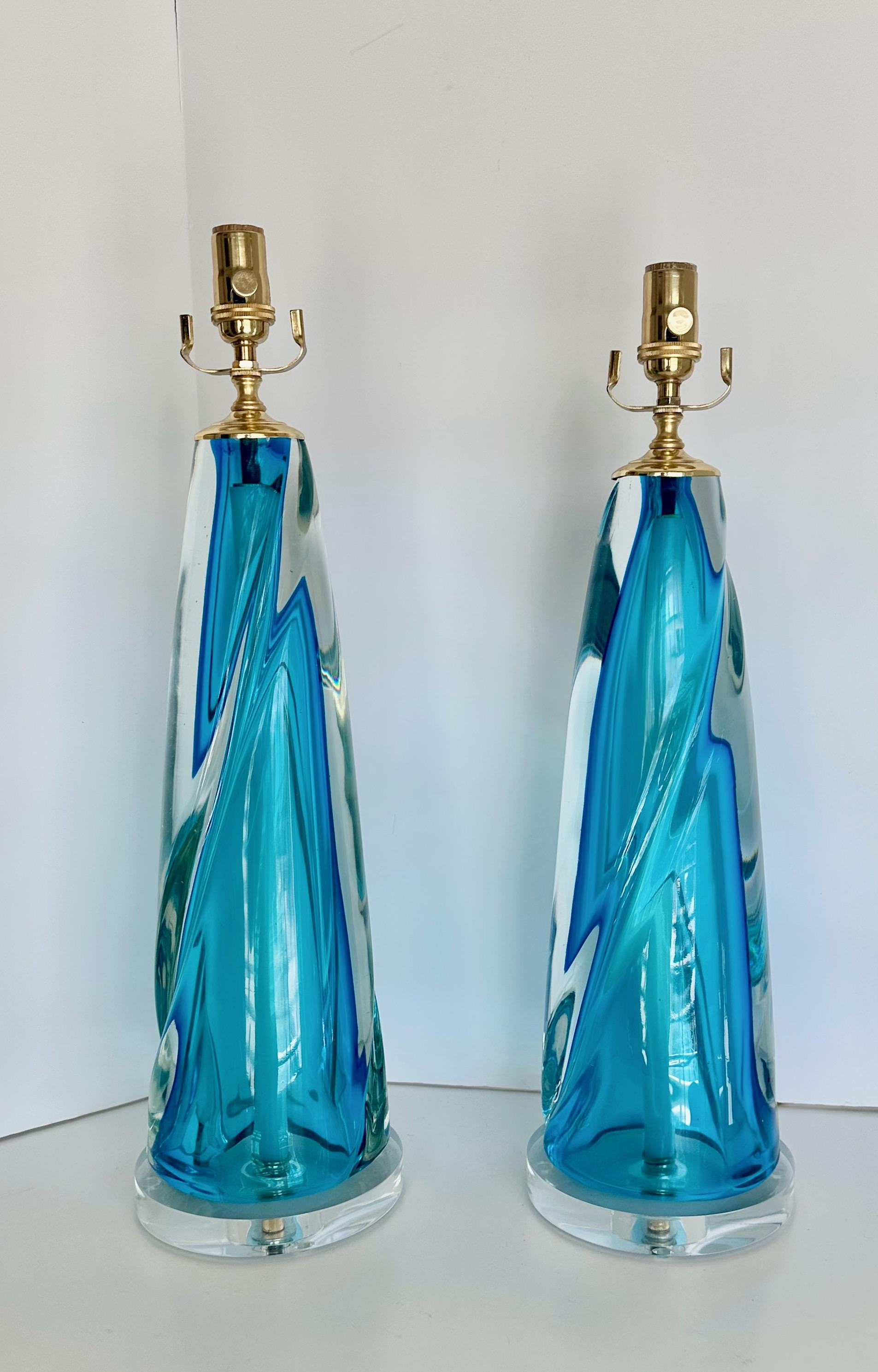 Pair Murano Italian Blue Table Lamps en venta 4