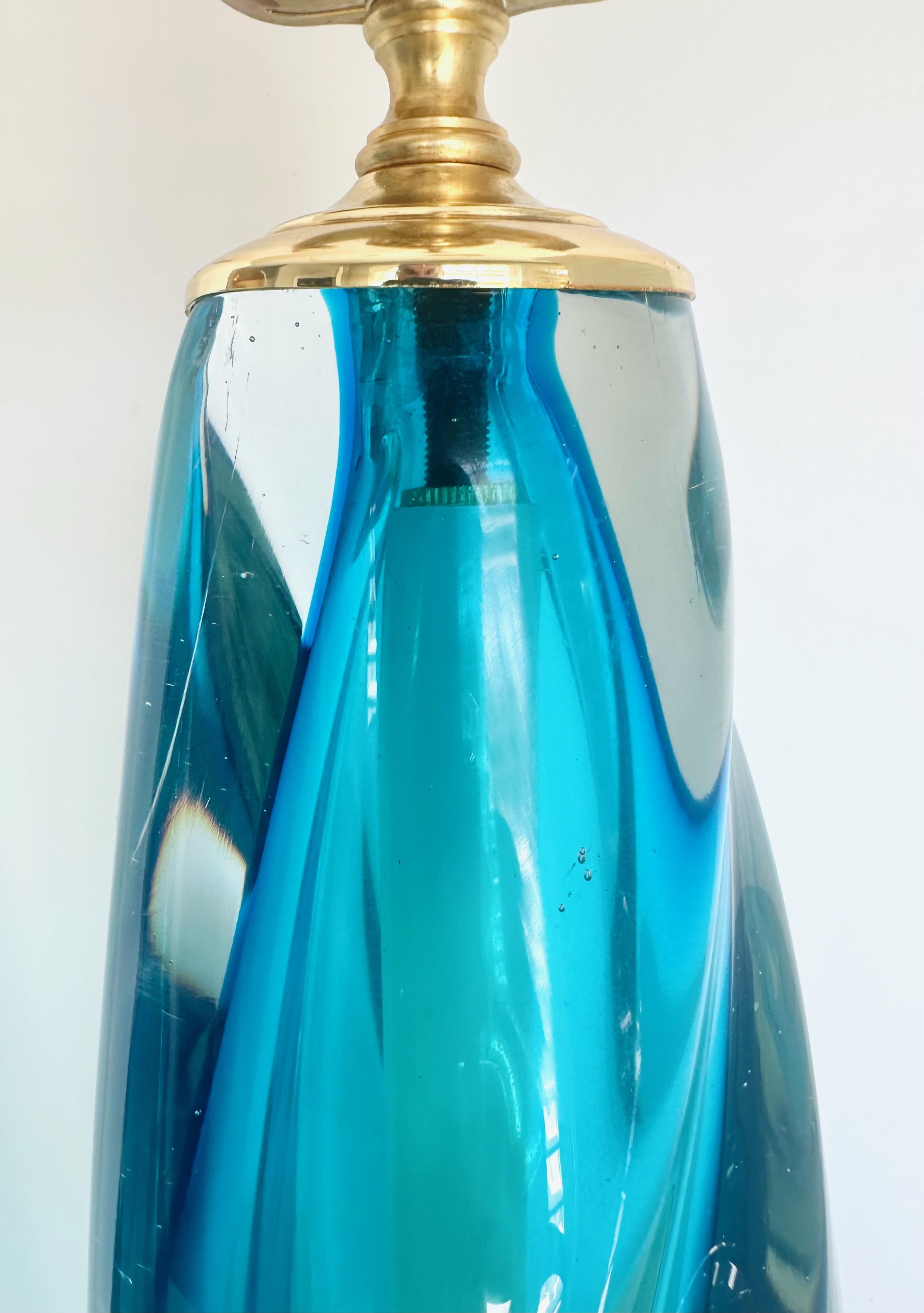 Pair Murano Italian Blue Table Lamps en venta 5